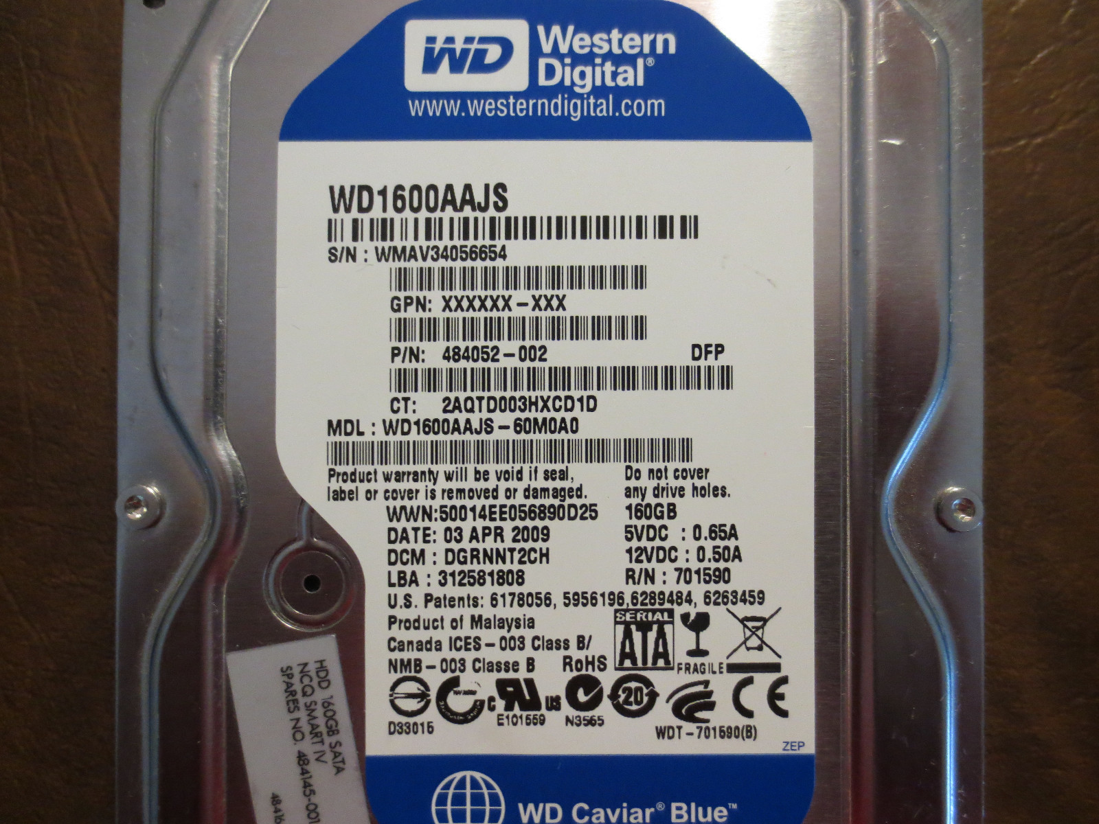 Western Digital WD1600AAJS-60M0A0 DCM:DGRNNT2CH 160gb 3.5" Sata Hard Drive 