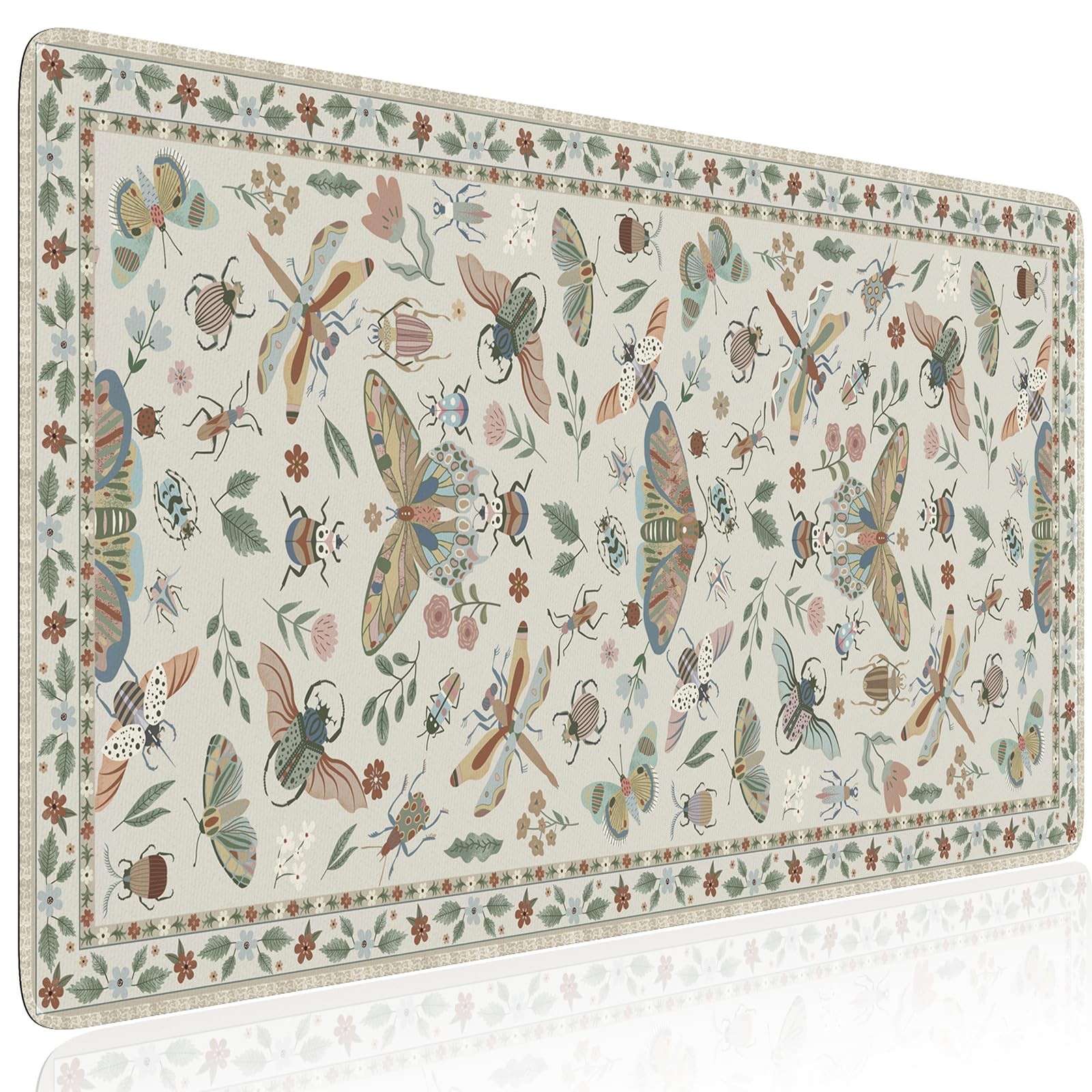 Floral Desk Mat Large Mouse Pad NonSlip Waterproof Keyboard Mat Beige