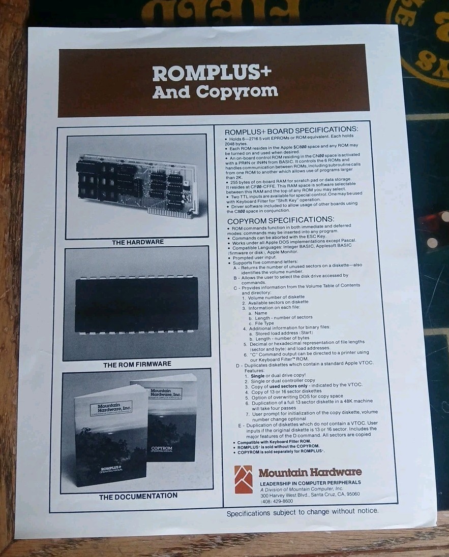 Vintage 1 Page Brochure Mountain Hardware Romplus And Copyrom 