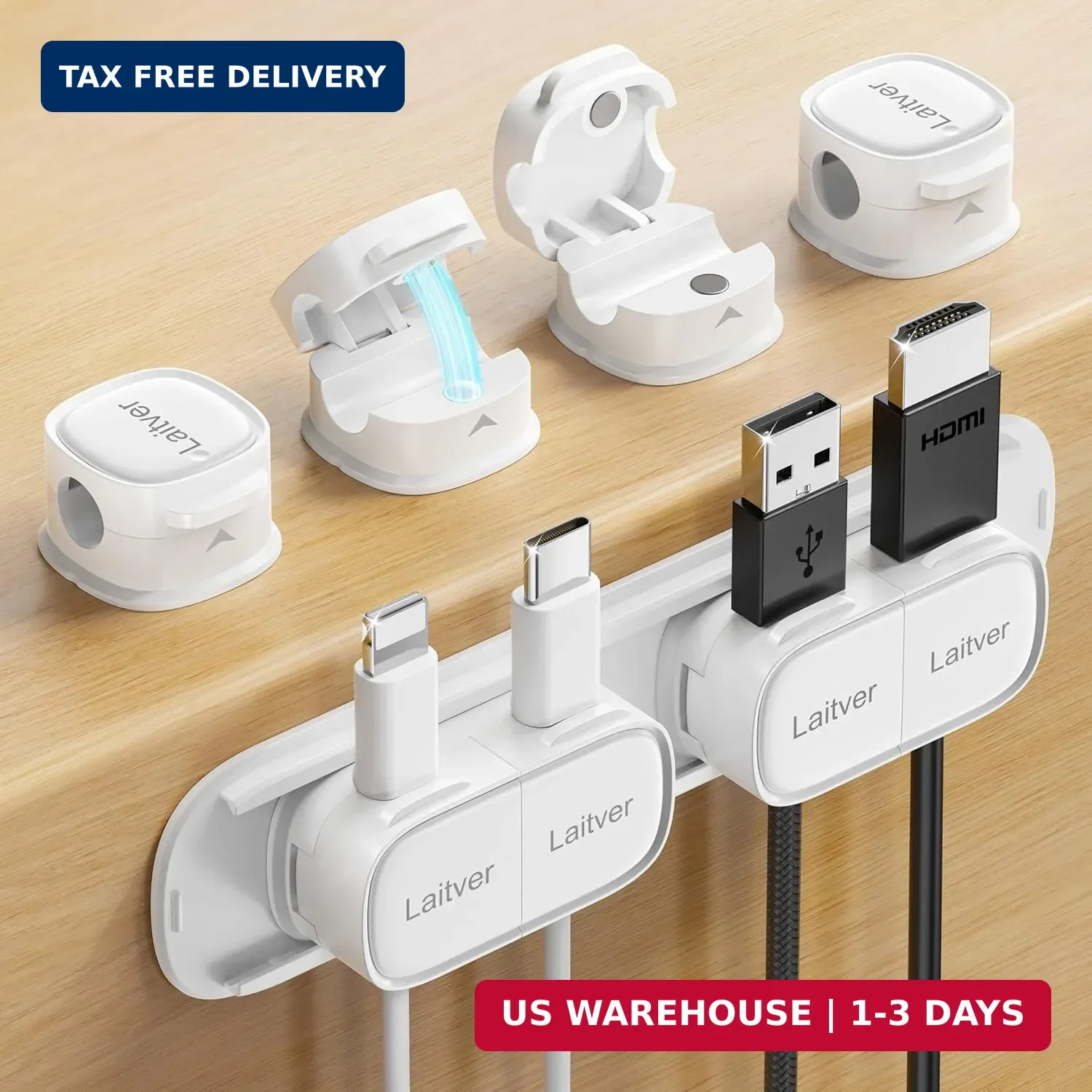 6 Pack Magnetic Cable Clips [1s Open/Lock], Cord Organizer Holder | Strong Adhes