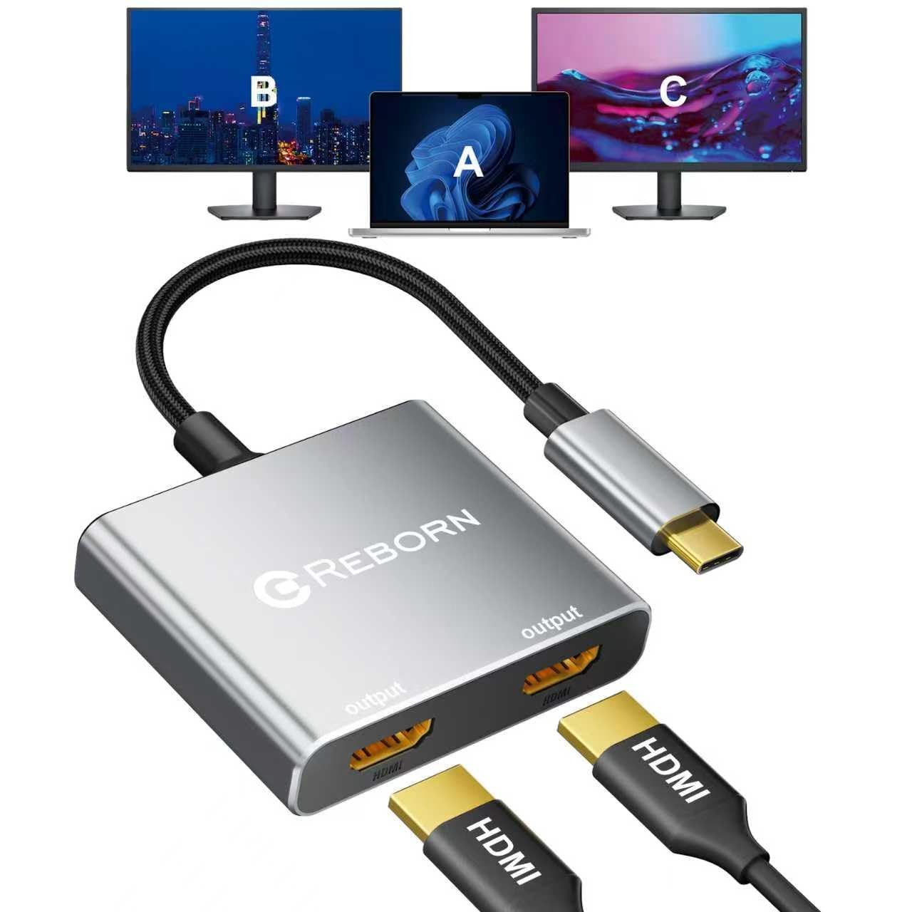 USB to Dual HDMI Adapter | 4K60Hz HDMI Splitter Extended Display for Dual Mon...