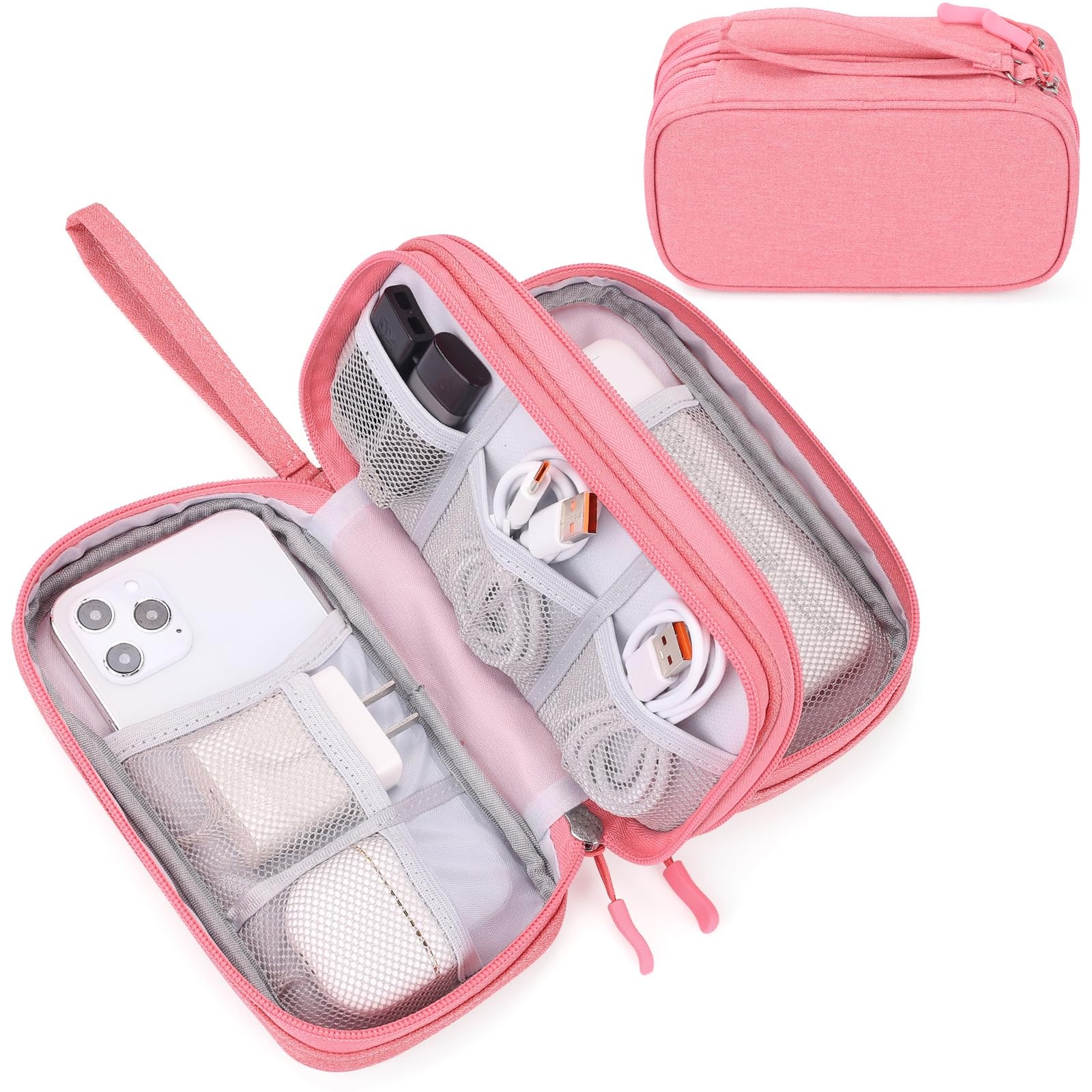 FYY Electronic Organizer, Travel Tech Pouch Bag, 7.5 x 4.3 x 2.2 inches, Pink