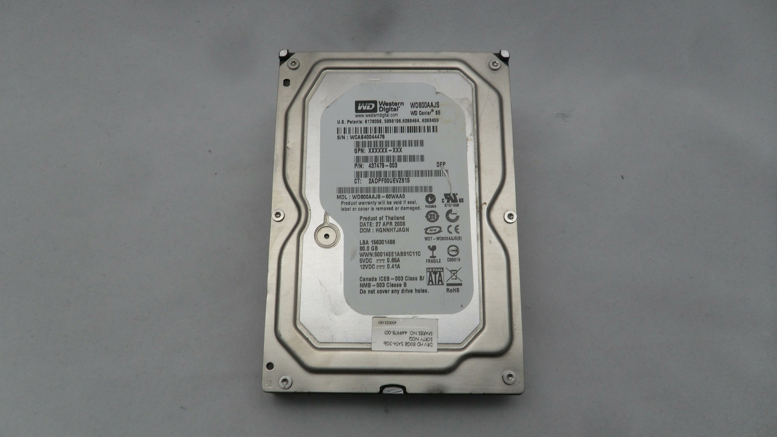 Western Digital 80GB 7.2K RPM 3.5" SATA HDD,  449978-001