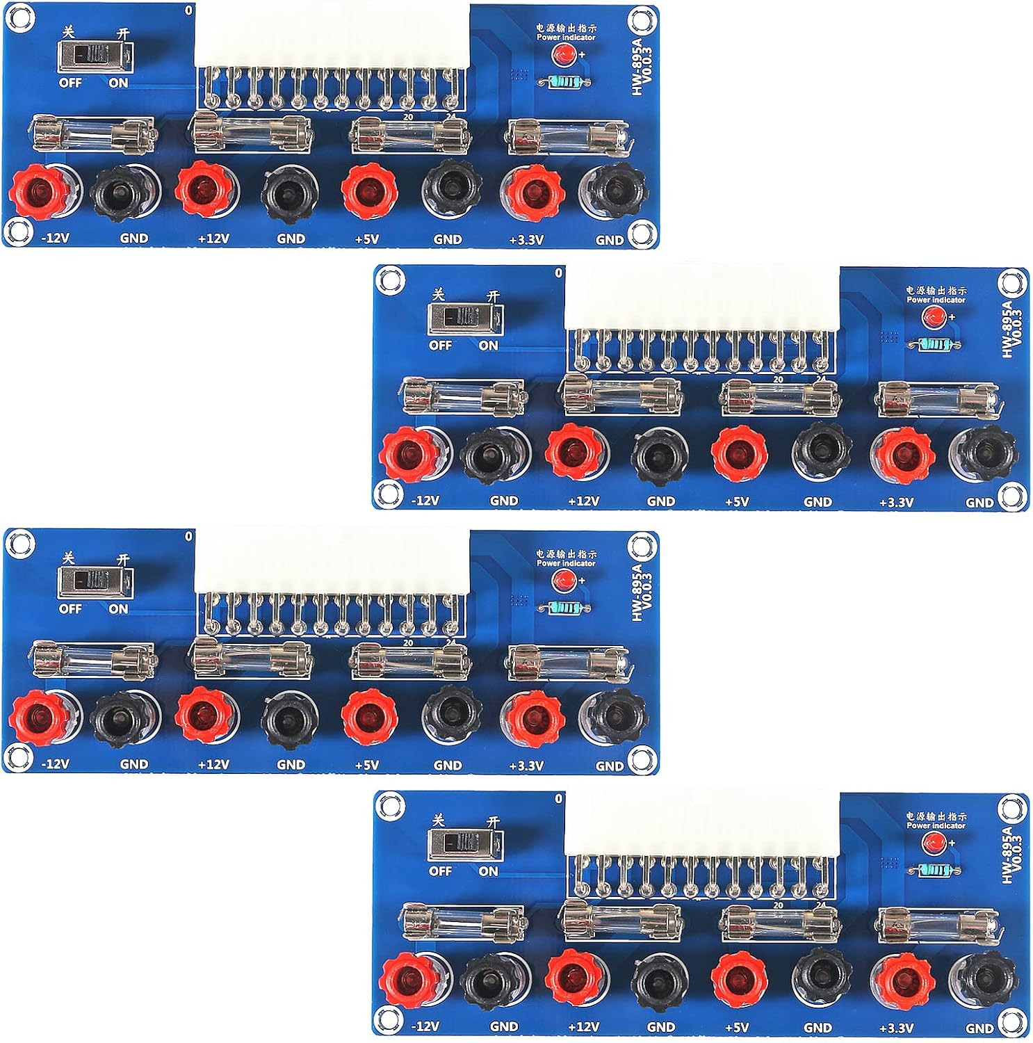 XHM229 24 Pin Benchtop ATX Power Supply Breakout Board Adapter Module 4 PCS