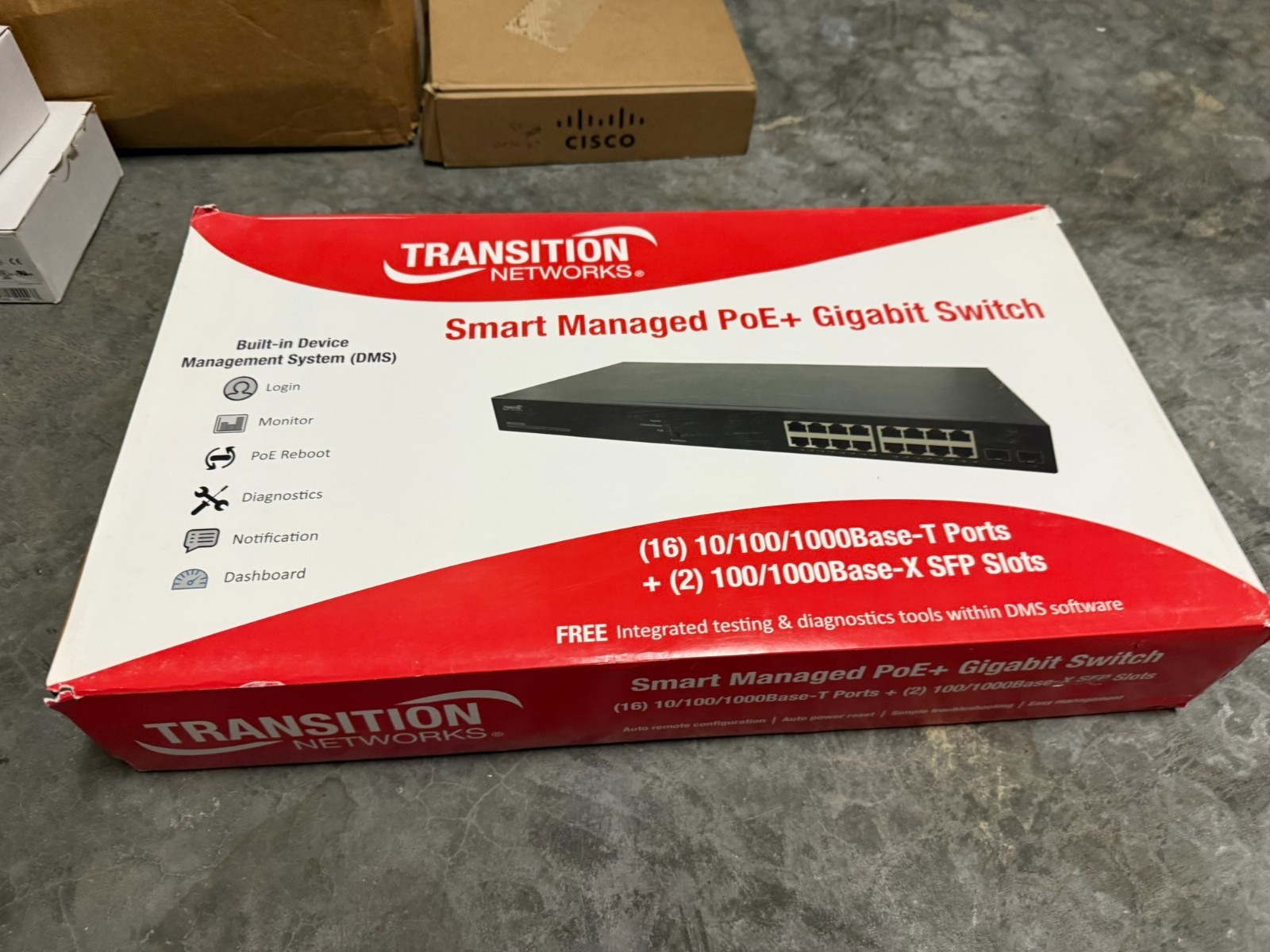 Transition Networks Smart Managed PoE+ Gigabit Switch SM16TAT2SA-NART Open Box