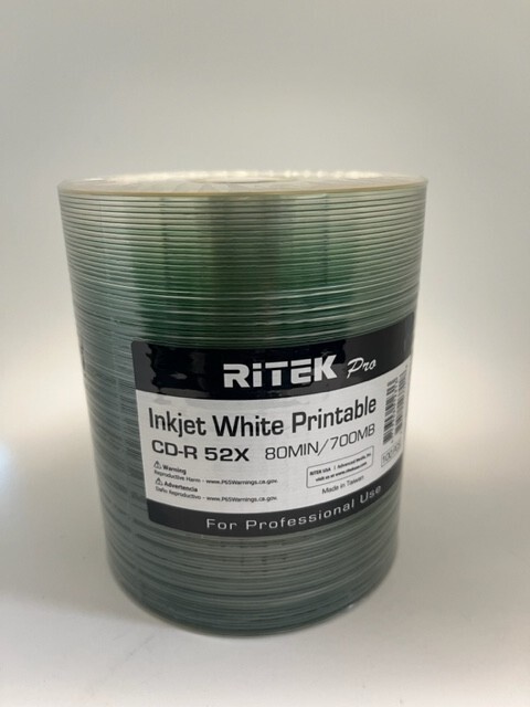 600 PCS NEW TOP QUALITY RITEK PRO INKJET WHITE PRINT CD-R, 80MIN,52X, 