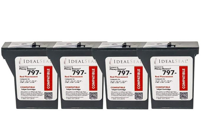 (4X) NEW SEALED IDEALSEAL 797- Fluorescent Red Ink CartridgeS (K700)
