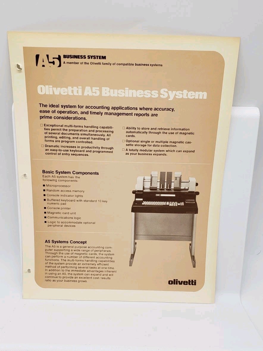 Rare Olivetti A5 Business System Flyer Spec Sheet