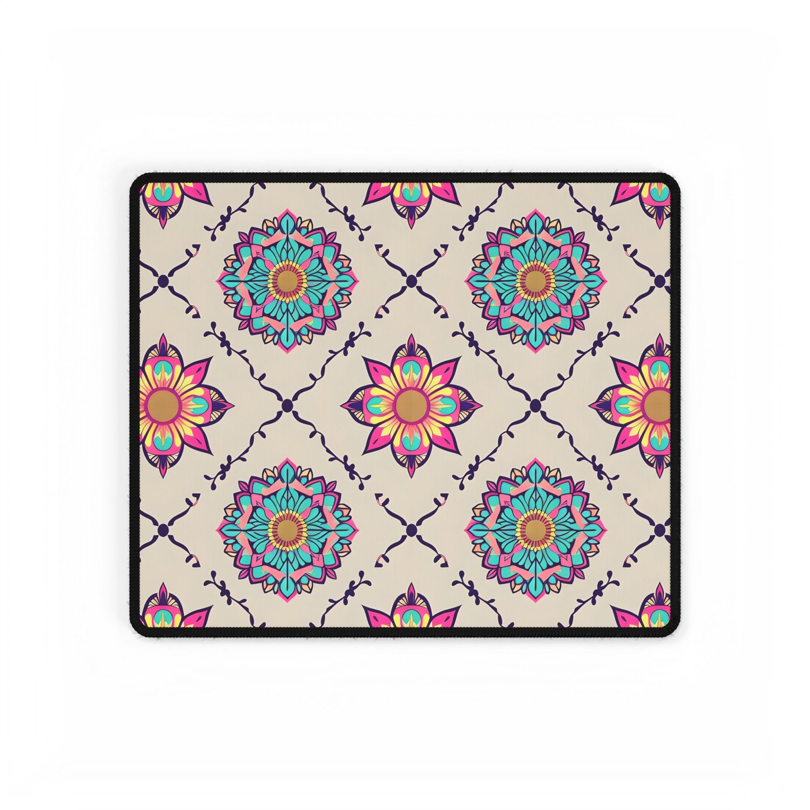 Boho Floral Mandala Desk Mat | Colorful Geometric Pattern