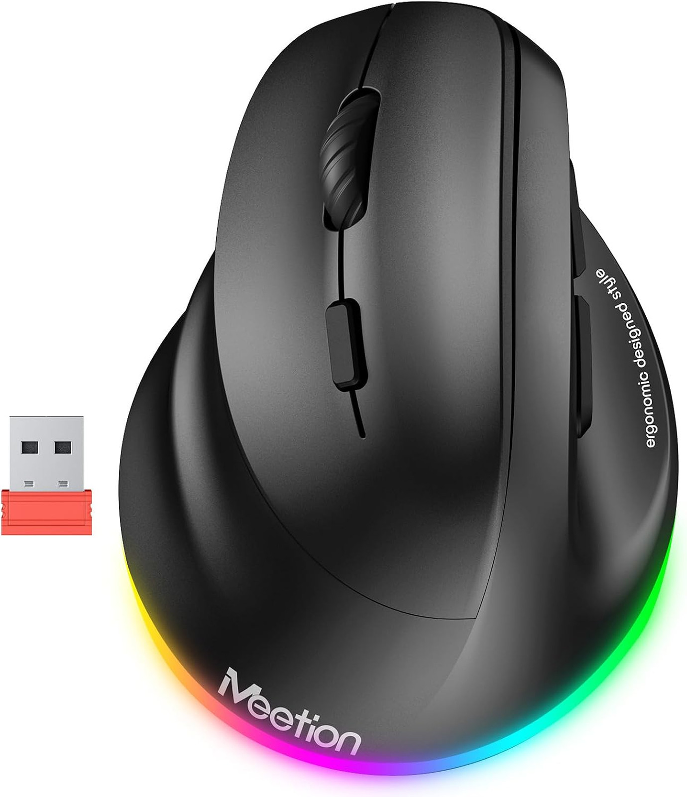 Wireless Left-Handed Ergonomic Vertical Mouse with RGB Lighting Rechargeable