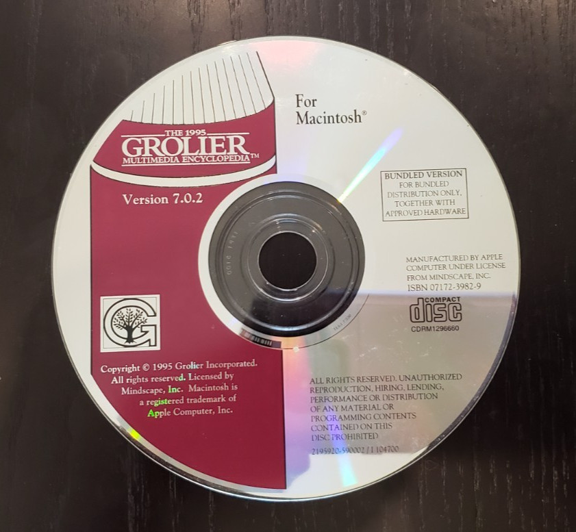 The 1995 Grolier Multimedia Encyclopedia Version 7.0.2 for Macintosh CD-ROM