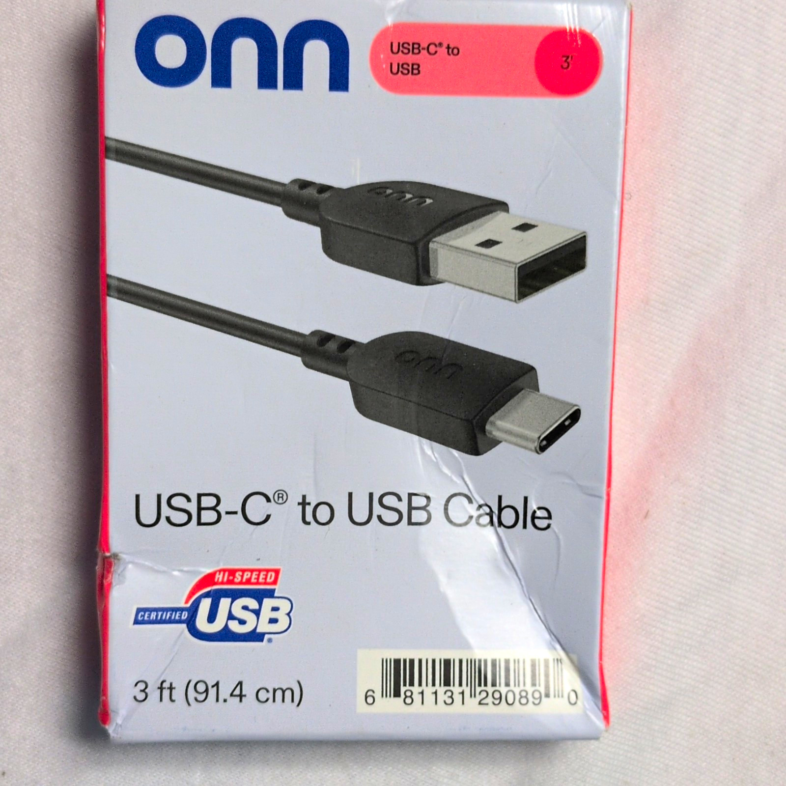 onn. USB-C to USB-A Male Cable Hi-Speed Data Transfer 3ft 91.4cm Black