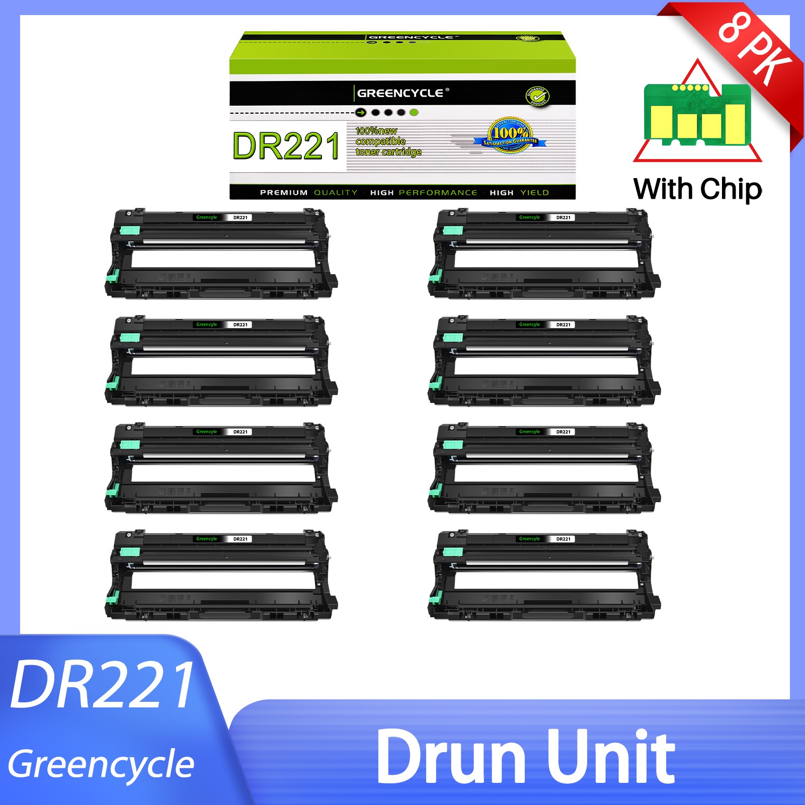 8PK DR221 Black Drum Unit For Brother HL-3140CW 3150CDN 3170CDW 3180CDW Printer