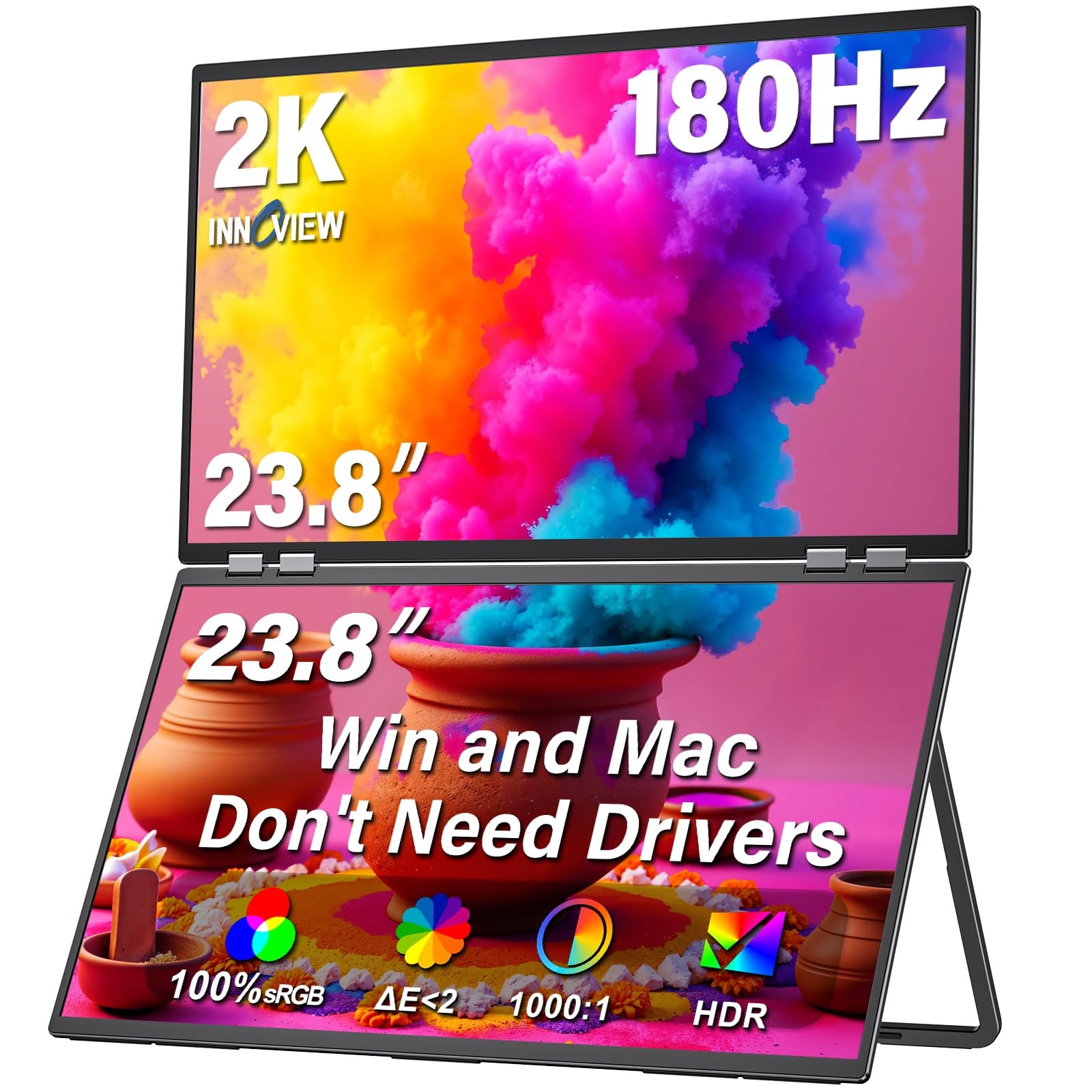 InnoView 23.8" Dual Portable Monitor 180Hz 2560 x 1440P 2K 100% sRGB -