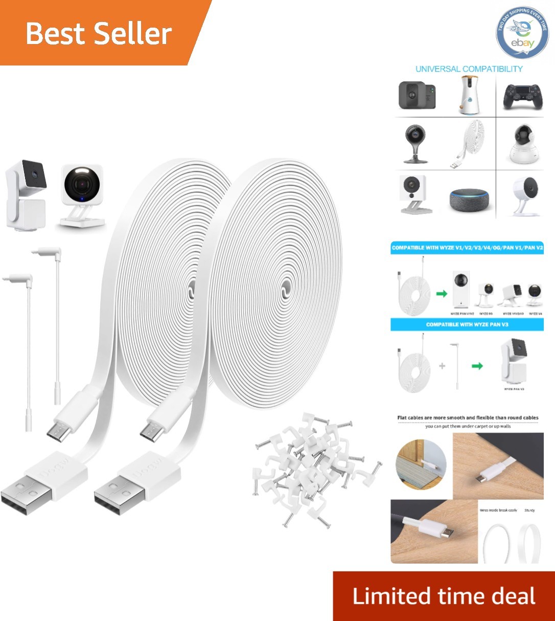 Long 25FT Power Cable for Wyze, Blink & Security Cameras – No Drilling Needed