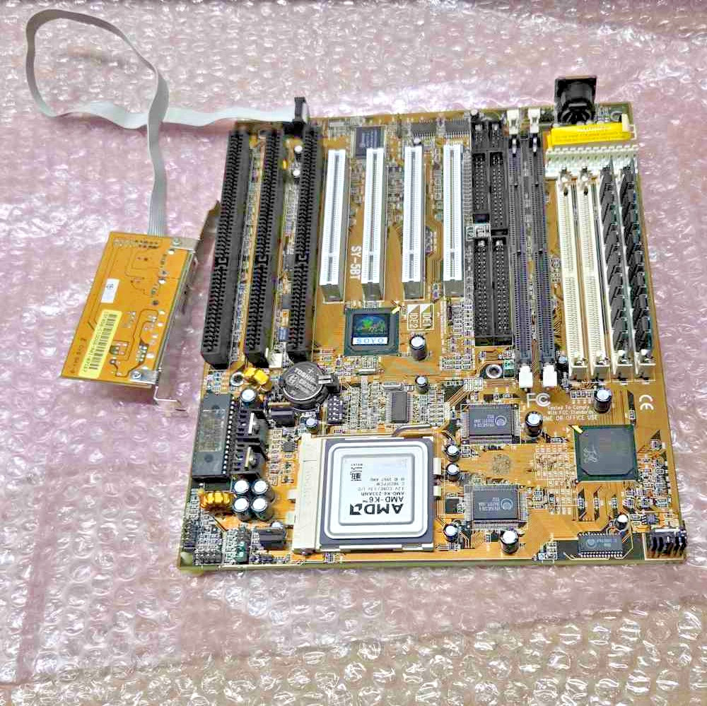 Tested Soyo ST-5BT Baby AT socket 7 motherboard, AMD K6 233 CPU, 32MB RAM, USB