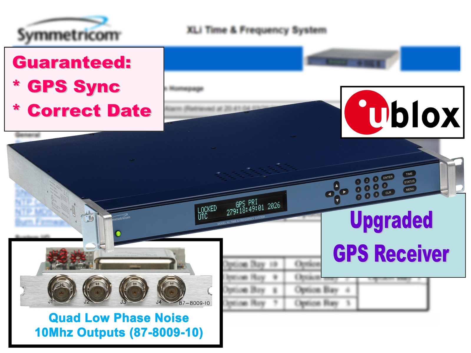 Symmetricom XLi OCXO UPGRADED GPS LPN 10MHz Oscillator NTP Time Server IRIG-B