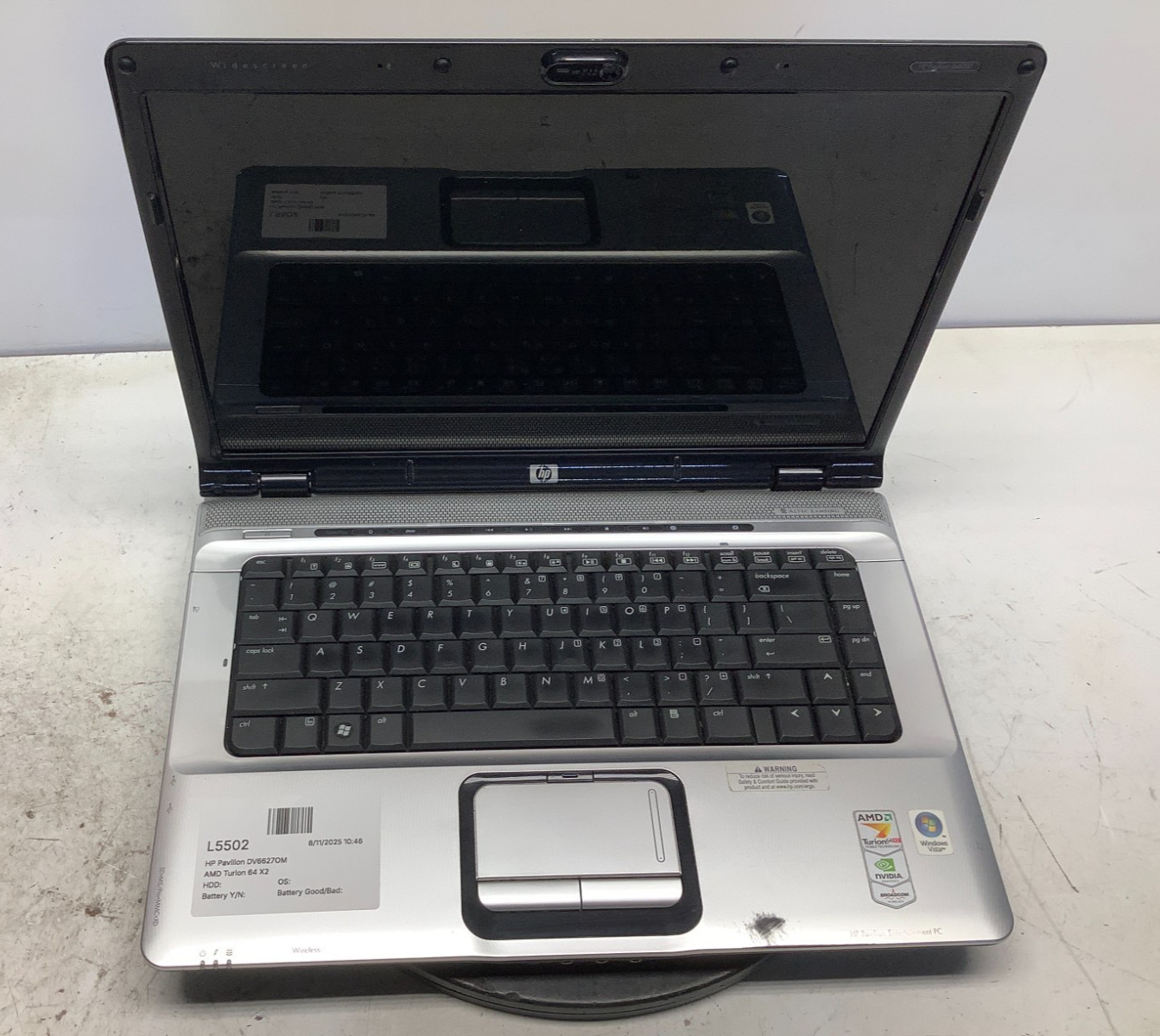 HP Pavilion DV6627OM AMD Turion 64 X2 No RAM NO HDD - For Parts/Repair