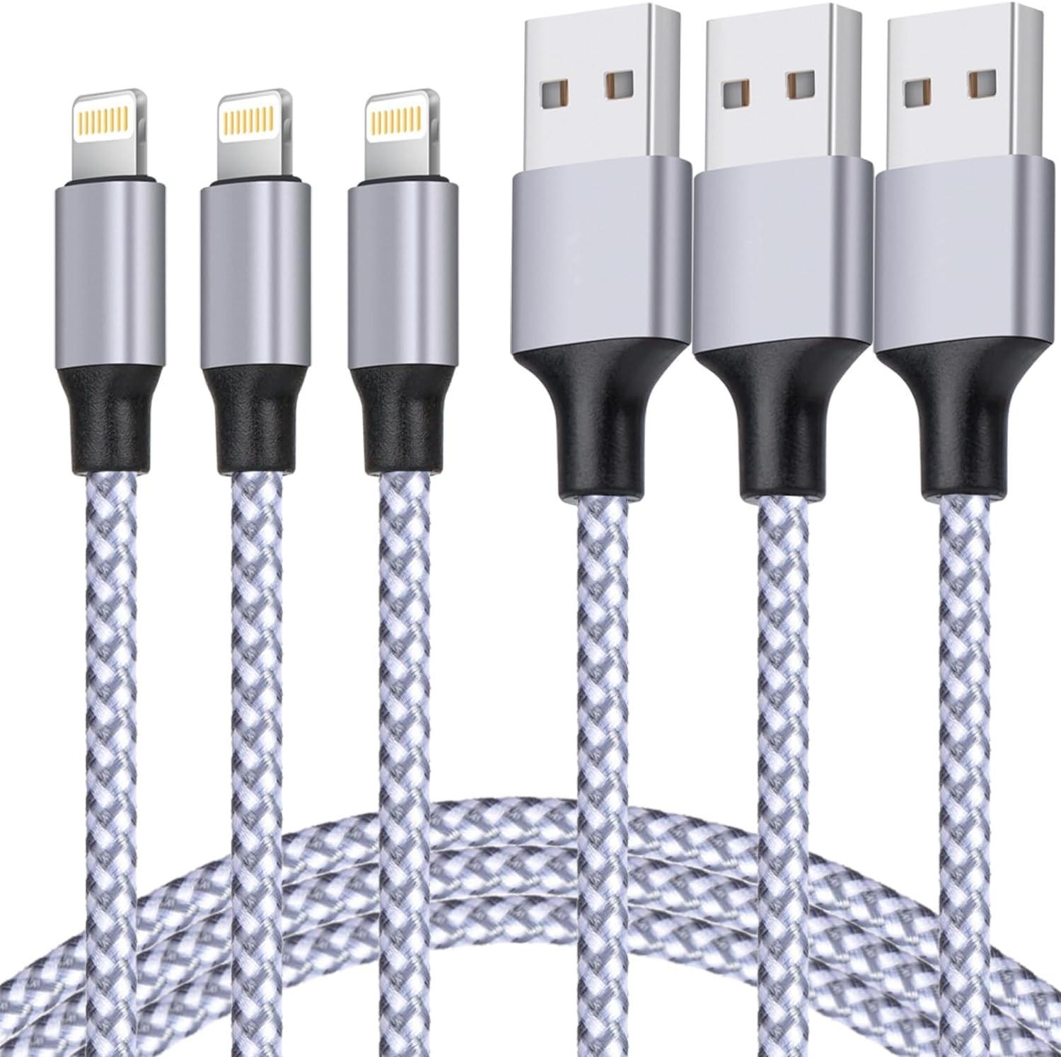 iPhone Charger, Lightning Cable 3PACK 6FT MFi Certified USB 6FT,  White