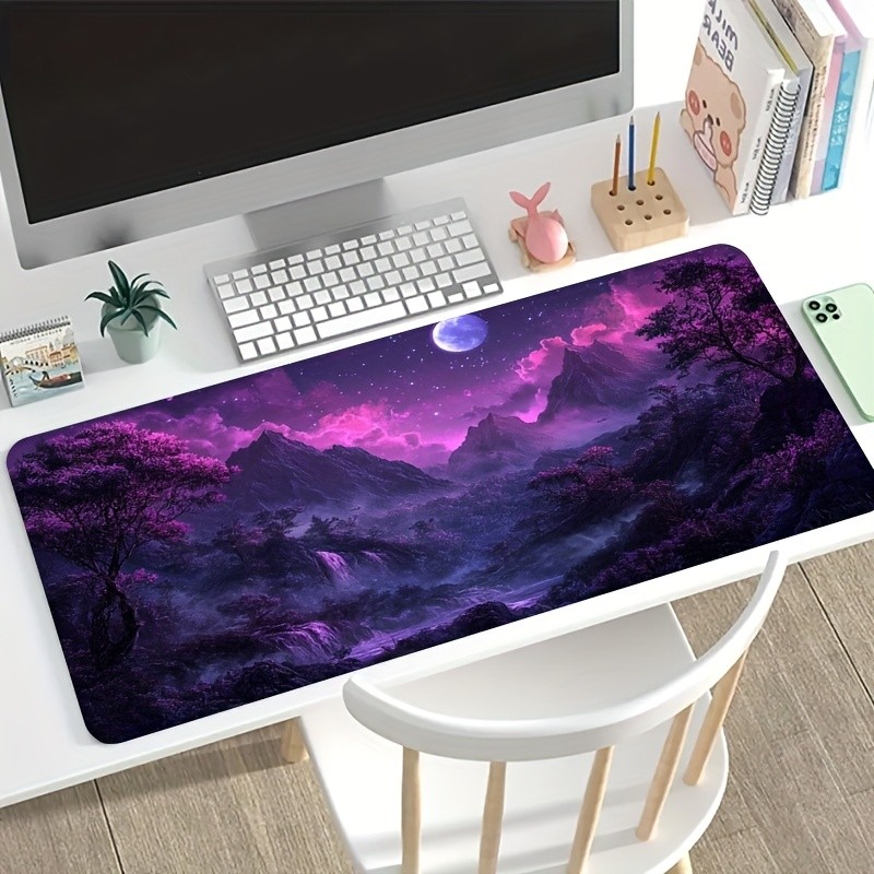 Large Gaming Mouse Pad Moonlit Forest Art Design Non-Slip Washable Rubber Base ♪