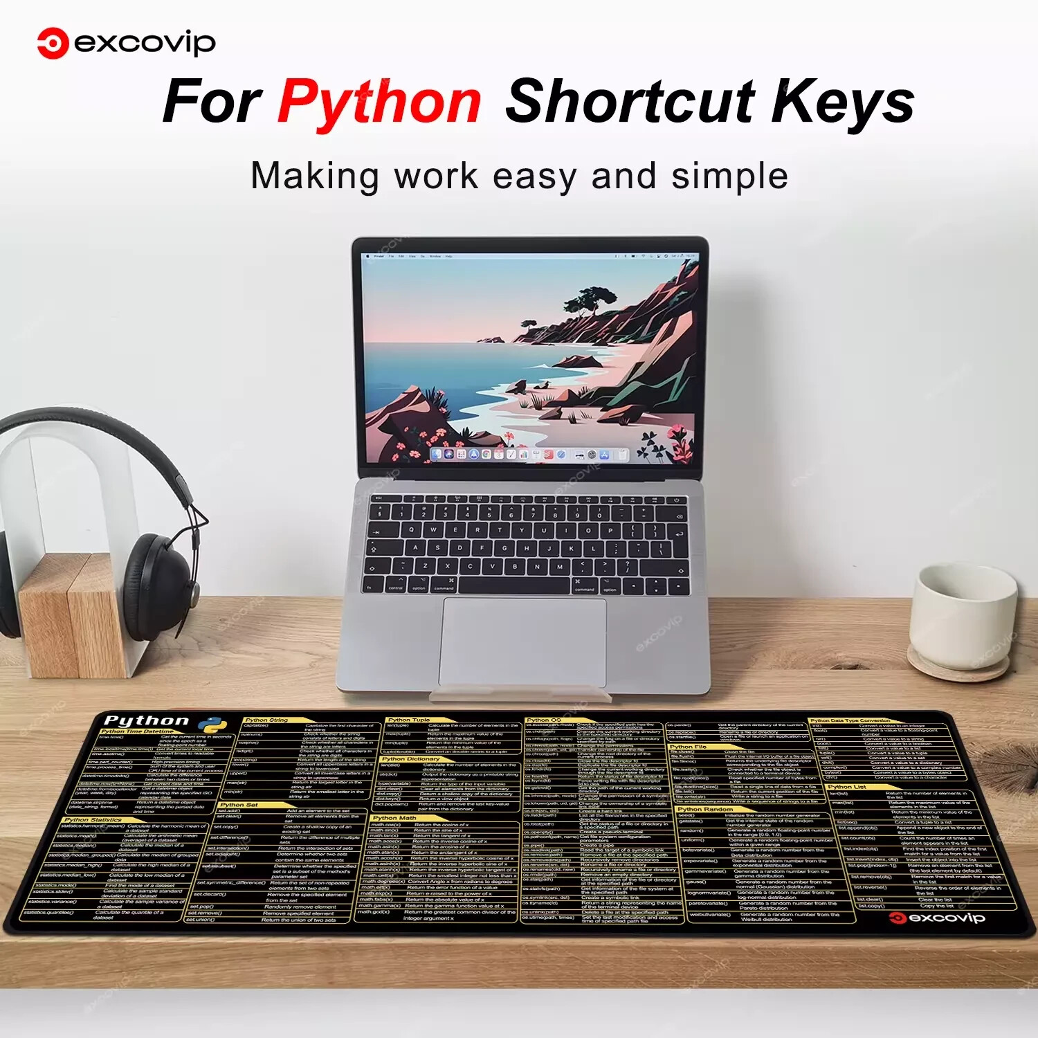 EXCO Python Programming Mouse Pad, Large Shortcuts, Keyboard-