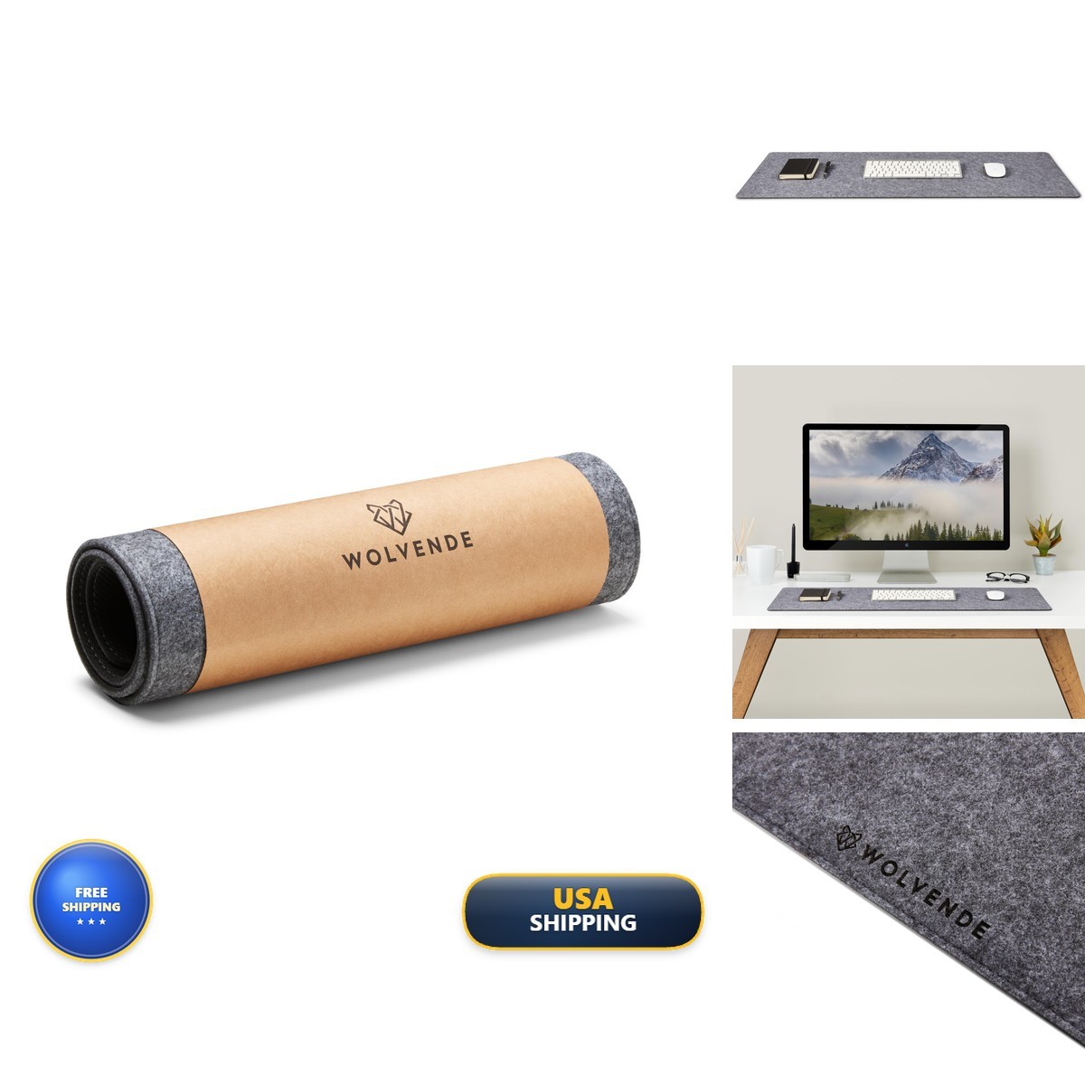 Wolvende Felt Desk Mat 15.75" x 36" Mid Gray