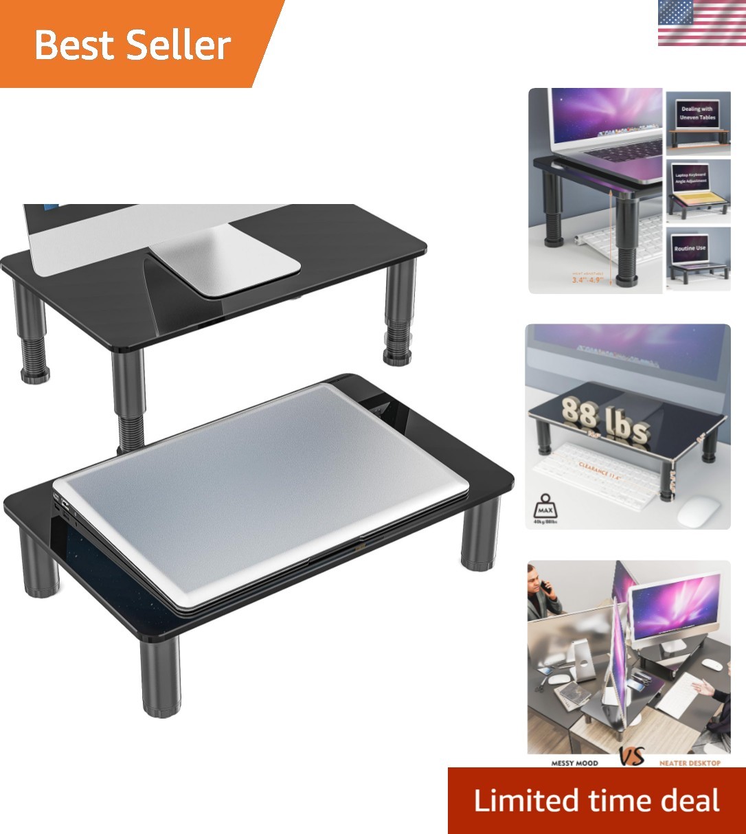Stainless Steel 2 Pack Monitor Stand Riser - Elegant and Functional Design