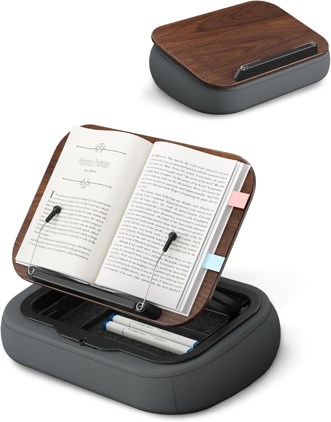 Lap Book Pillow Stand with Storage, Adjustable Beanbag Reading Pillow