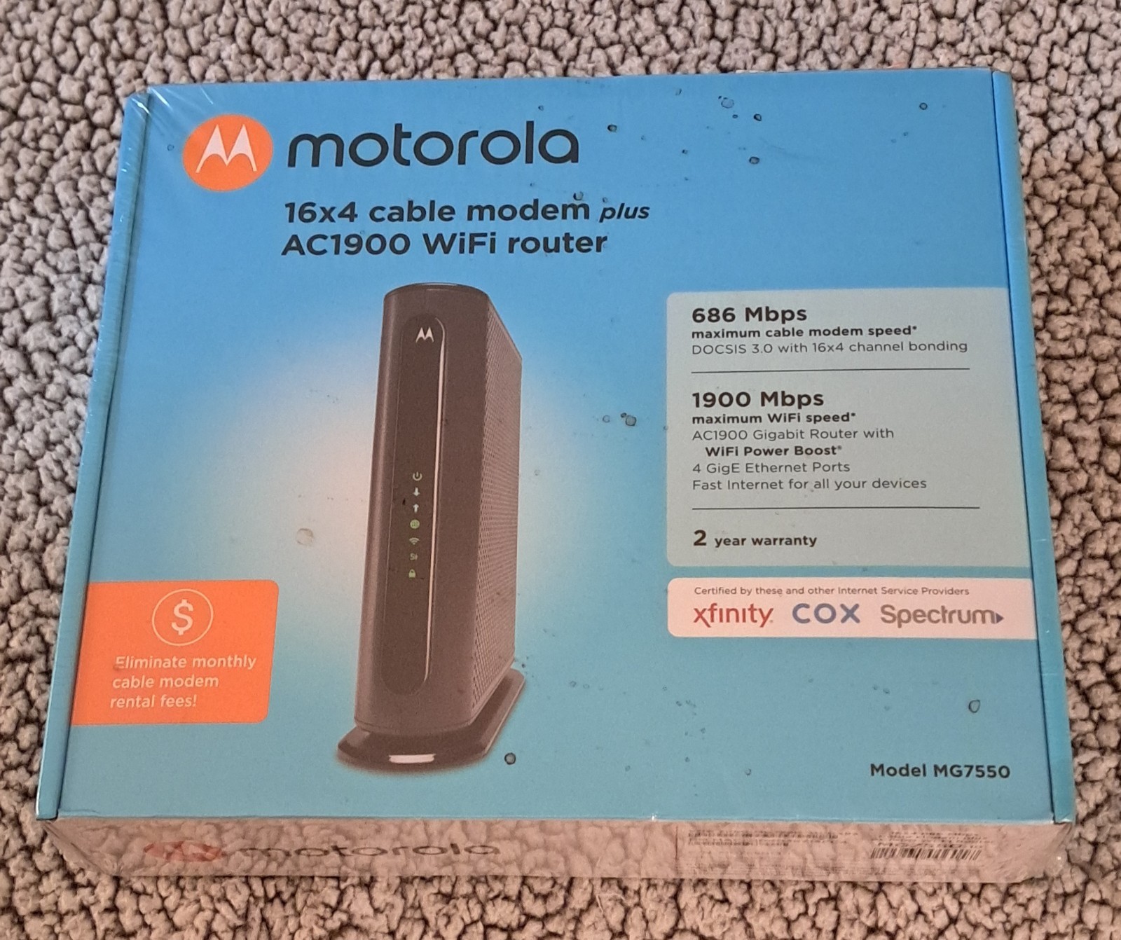 Motorola MG7550 Cable Modem Plus AC1900 WiFi Router 