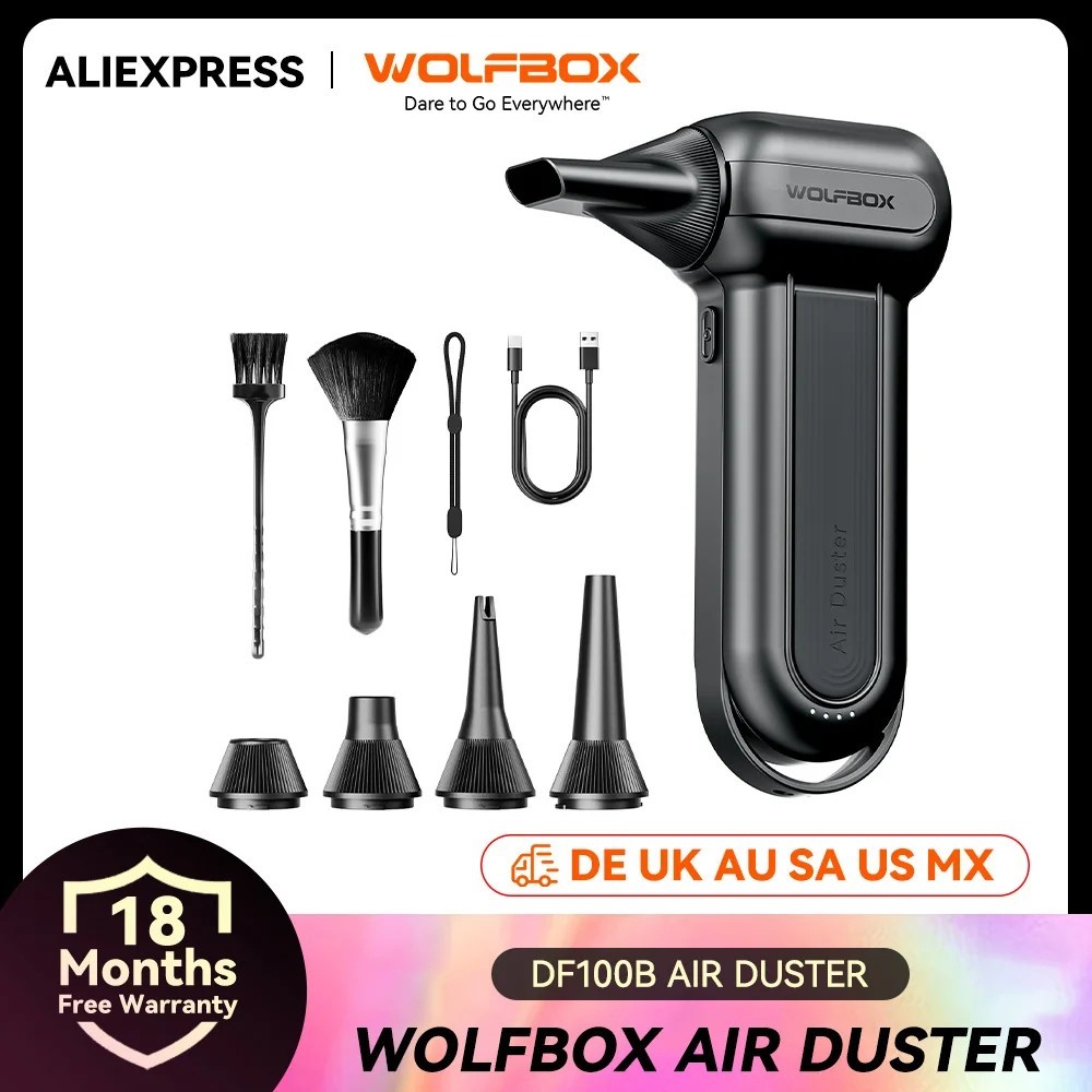 Cordless Compact Rechargeable 3 Speed Air Duster With USB-C & 4  Attachments