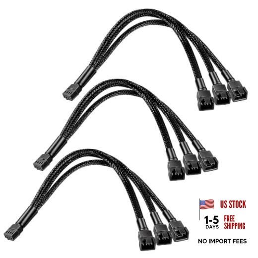 3 Pcs PC Fan Splitter 4 Pin PWM Fan Splitter Cable - 1 to 3 Way PC Extension