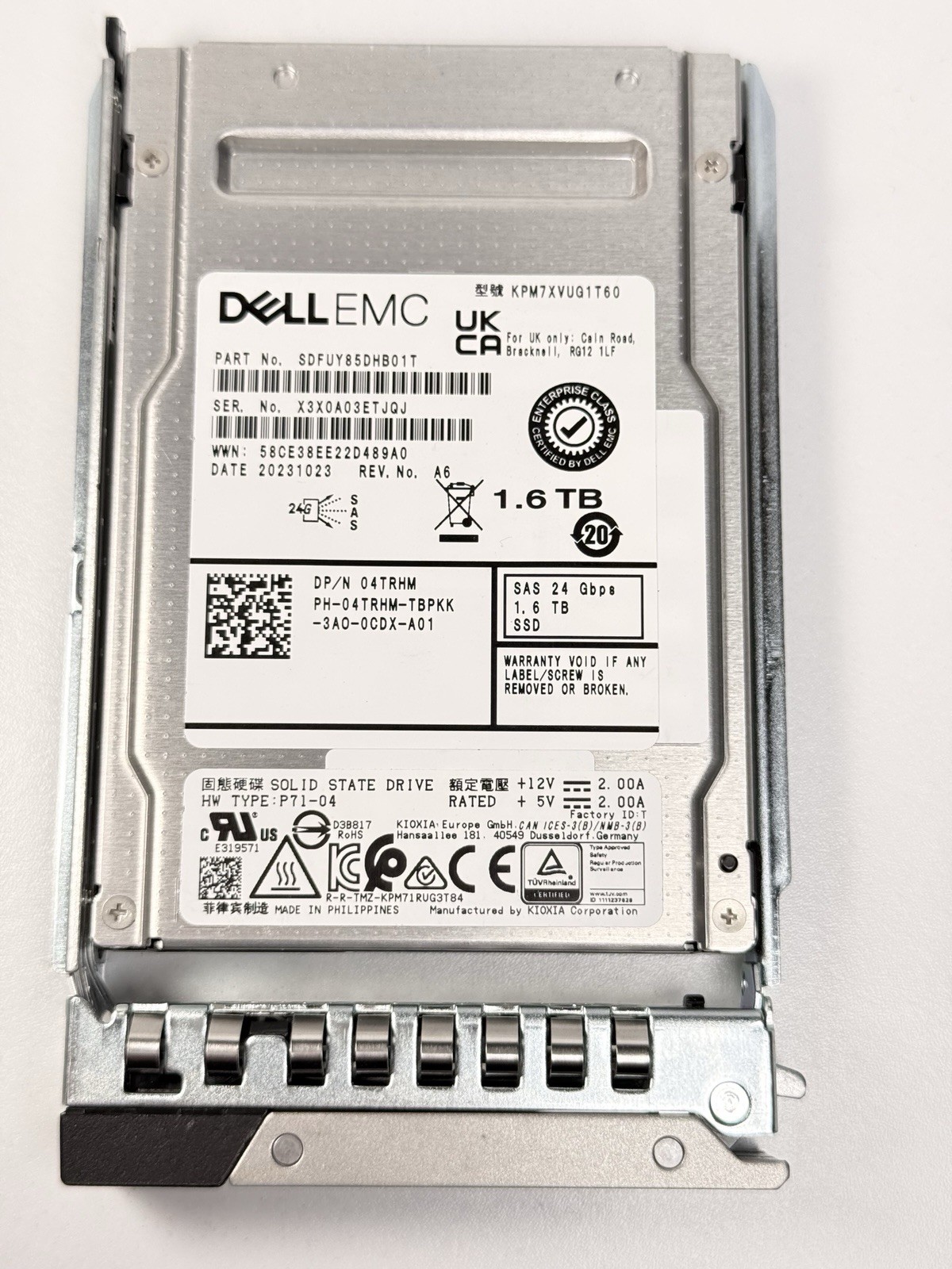 DELL 4TRHM 1.6TB 2.5” SAS SSD w/Caddy 24Gb/s 04TRHM KPM7XVUG1T60 - LOT OF 10