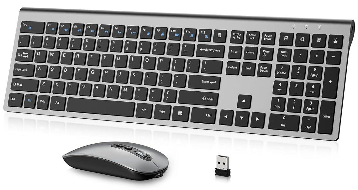 Teclado y Ratón Inalámbricos Recargables Silenciosos Ergonómicos Tamaño Completo