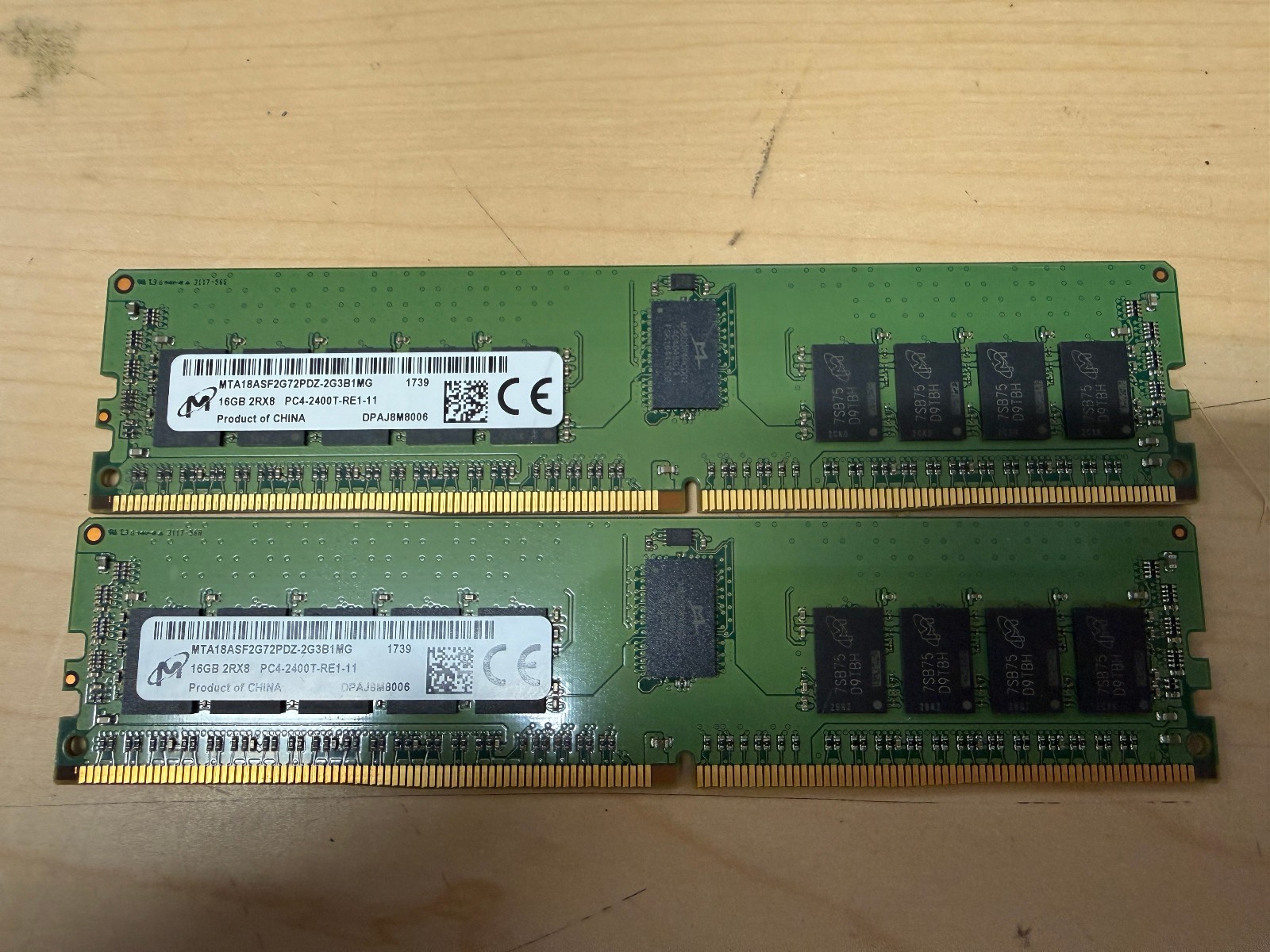 LOT OF 2 Micron MTA18ASF2G72PDZ-2G3B1MG Server Memory 16GB 2RX8 PC4-2400T-RE1-11