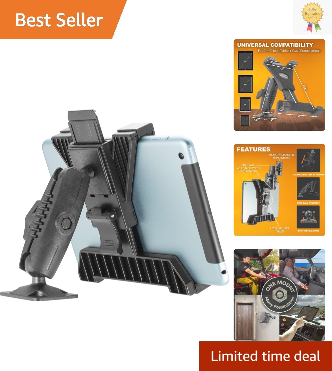 Complete Mounting Kit: Heavy-Duty Tablet Mount for 7-11 Inch Tablets in Vehicles