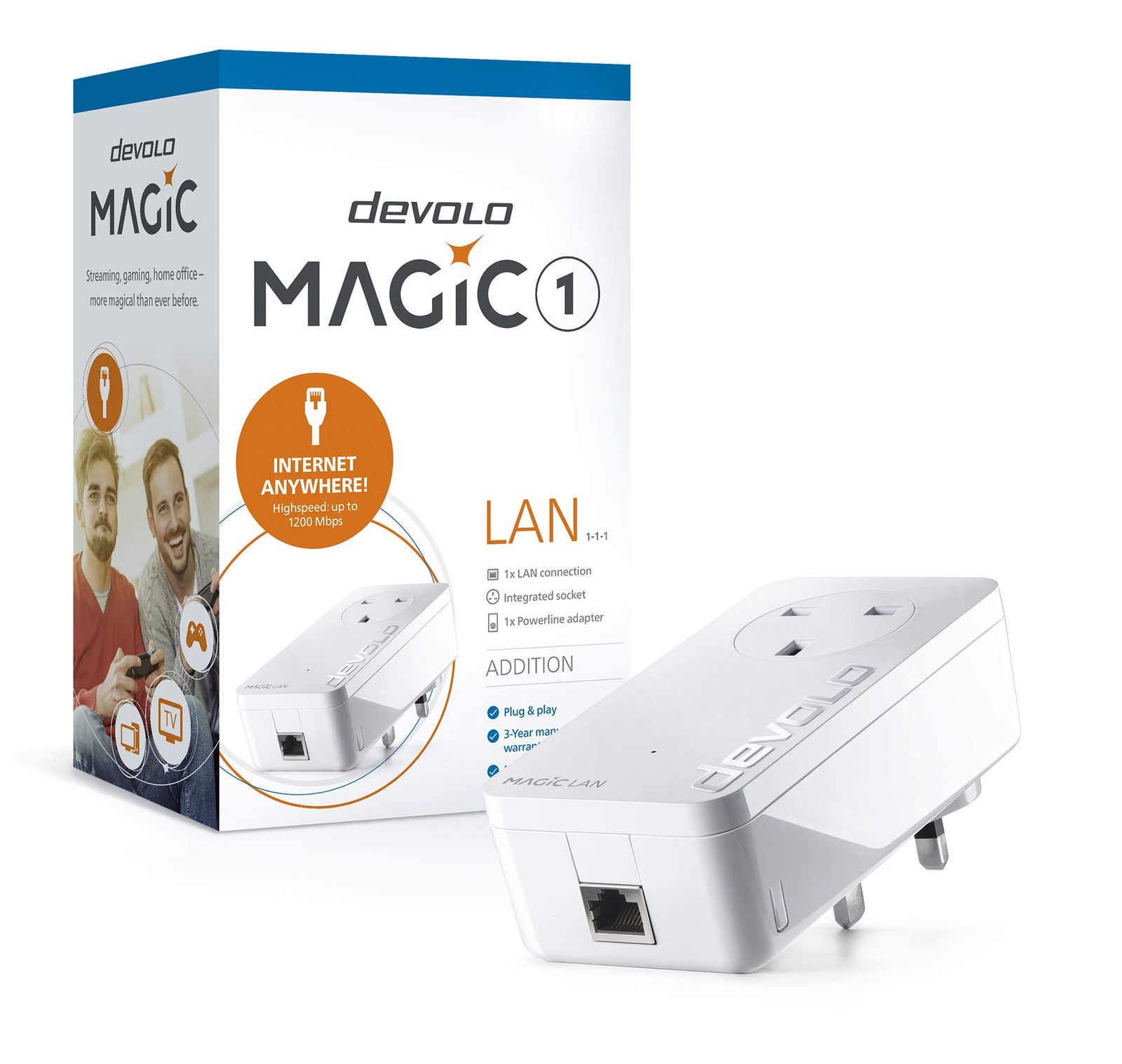 devolo 8289 Magic 1-1200 LAN Add-on Powerline Adapter,Stable Home Working, High