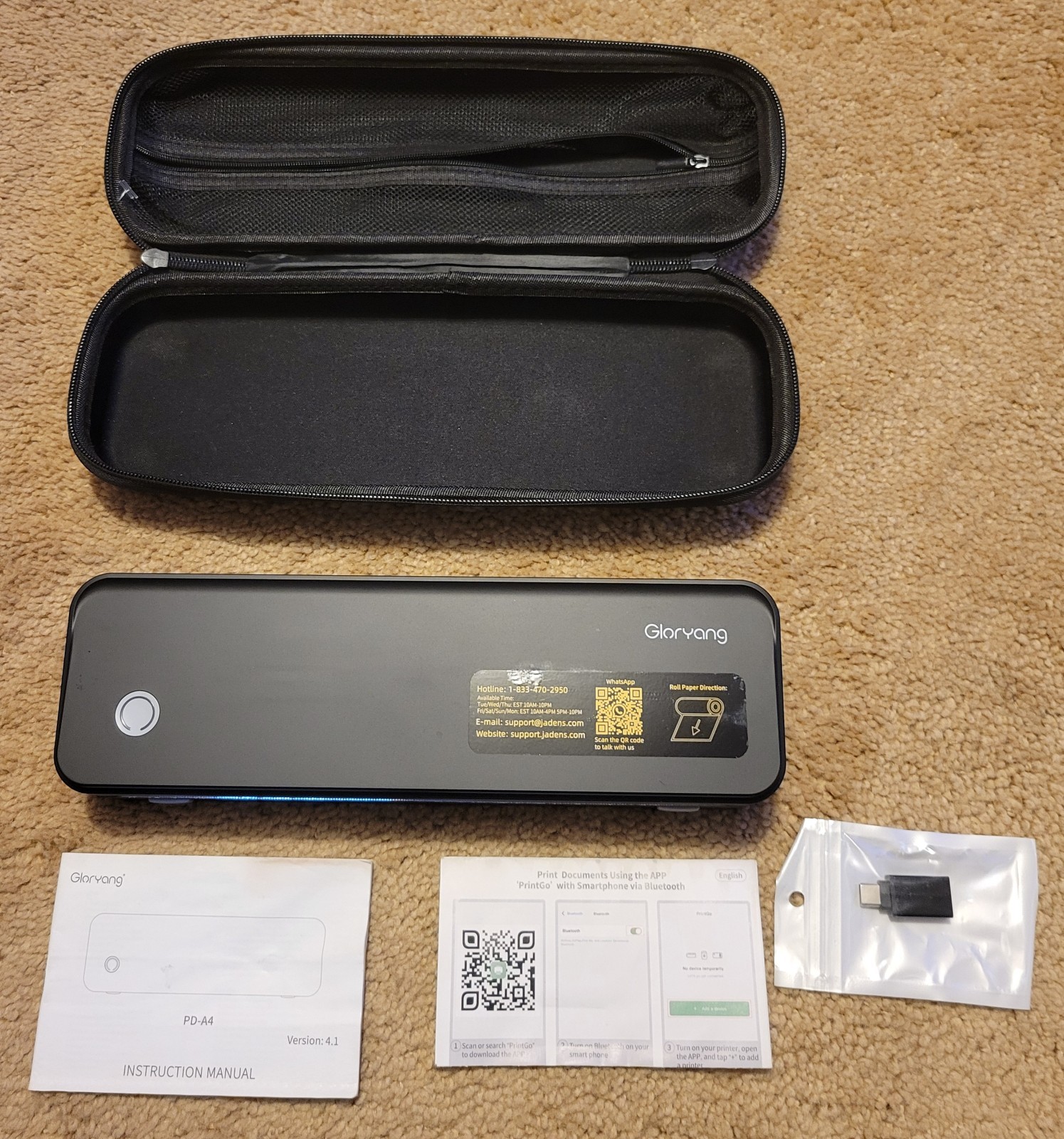 Black Gloryang Inkless Portable Printer, Wireless Thermal Printer 8.5 x 11