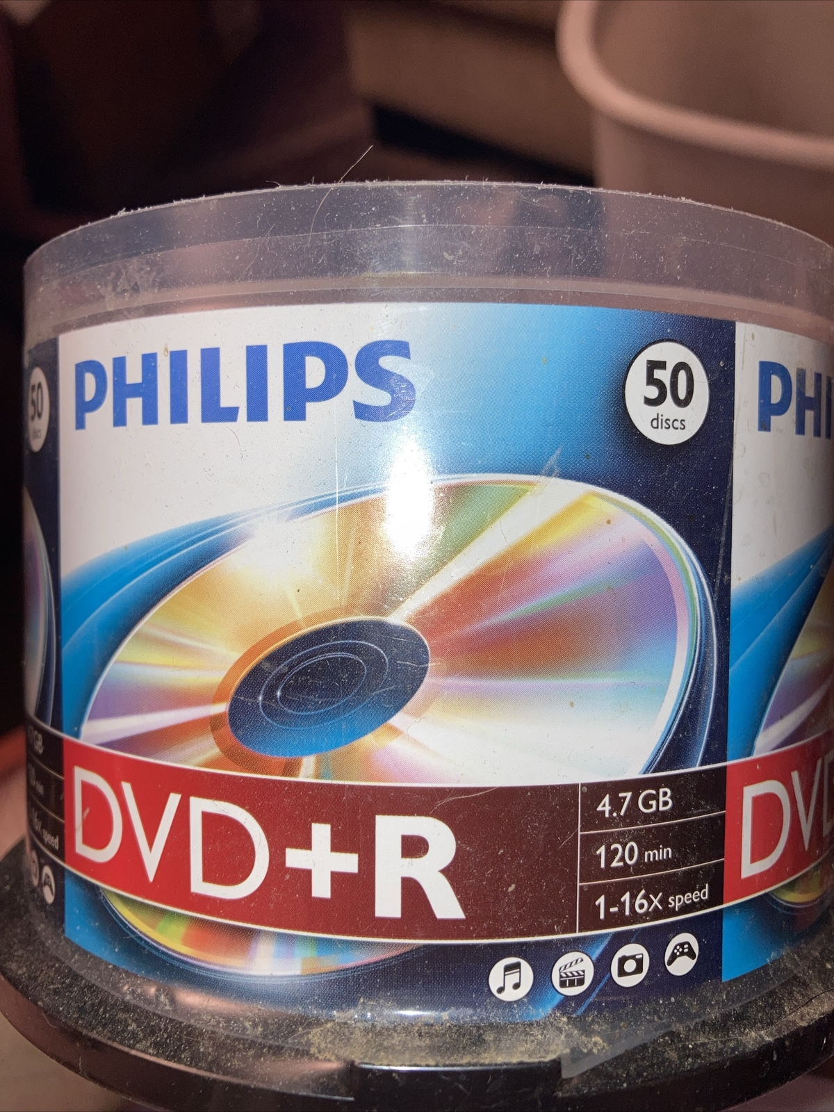 Philips 50 Discs Blank DVD+R Spindle 4.7GB Data 120min Video 16X Speed Music NEW