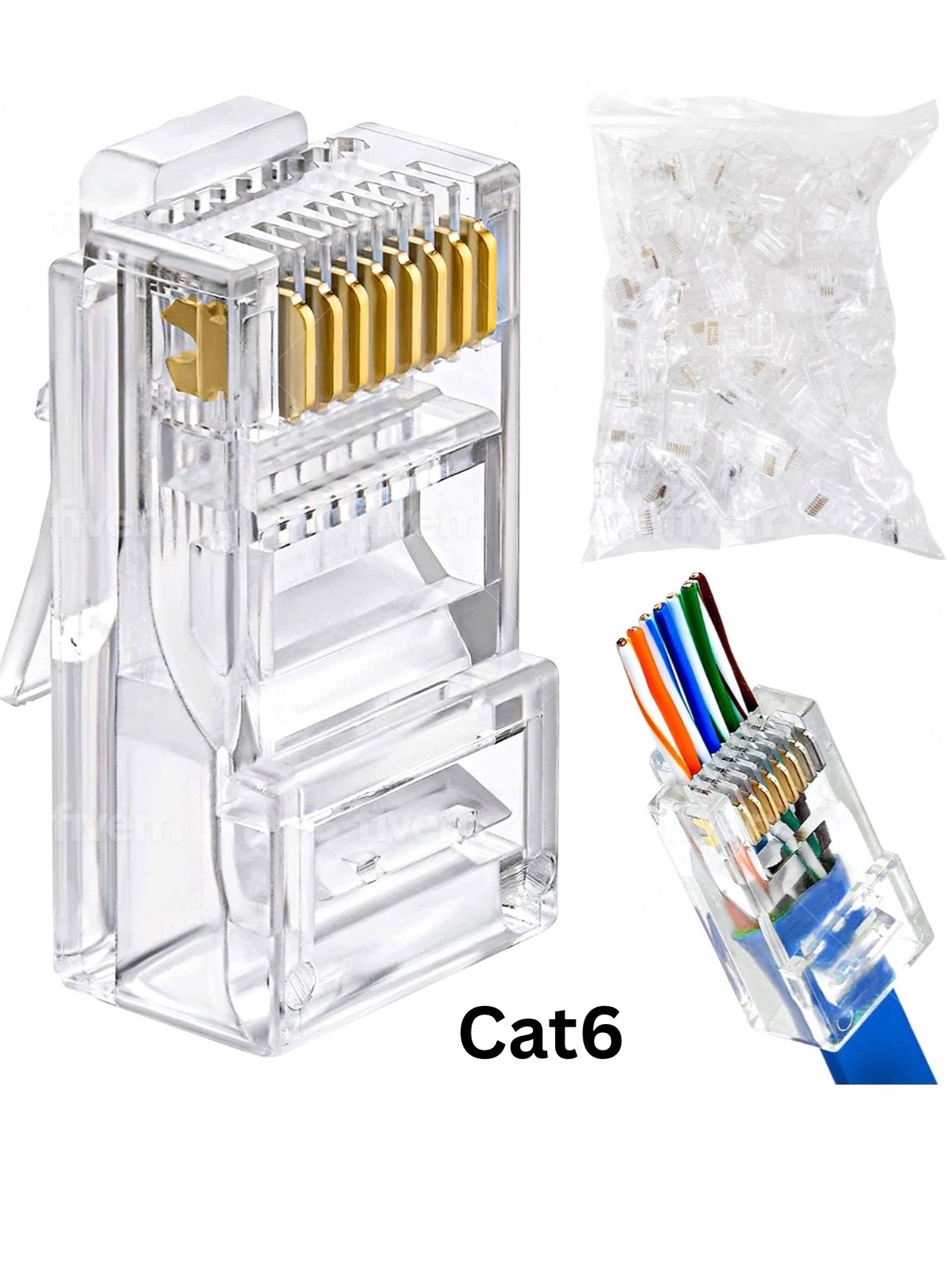 RJ45 Cat6 Pass Through Connector Plugs ethernet cable plug Network crimp-100 Pcs