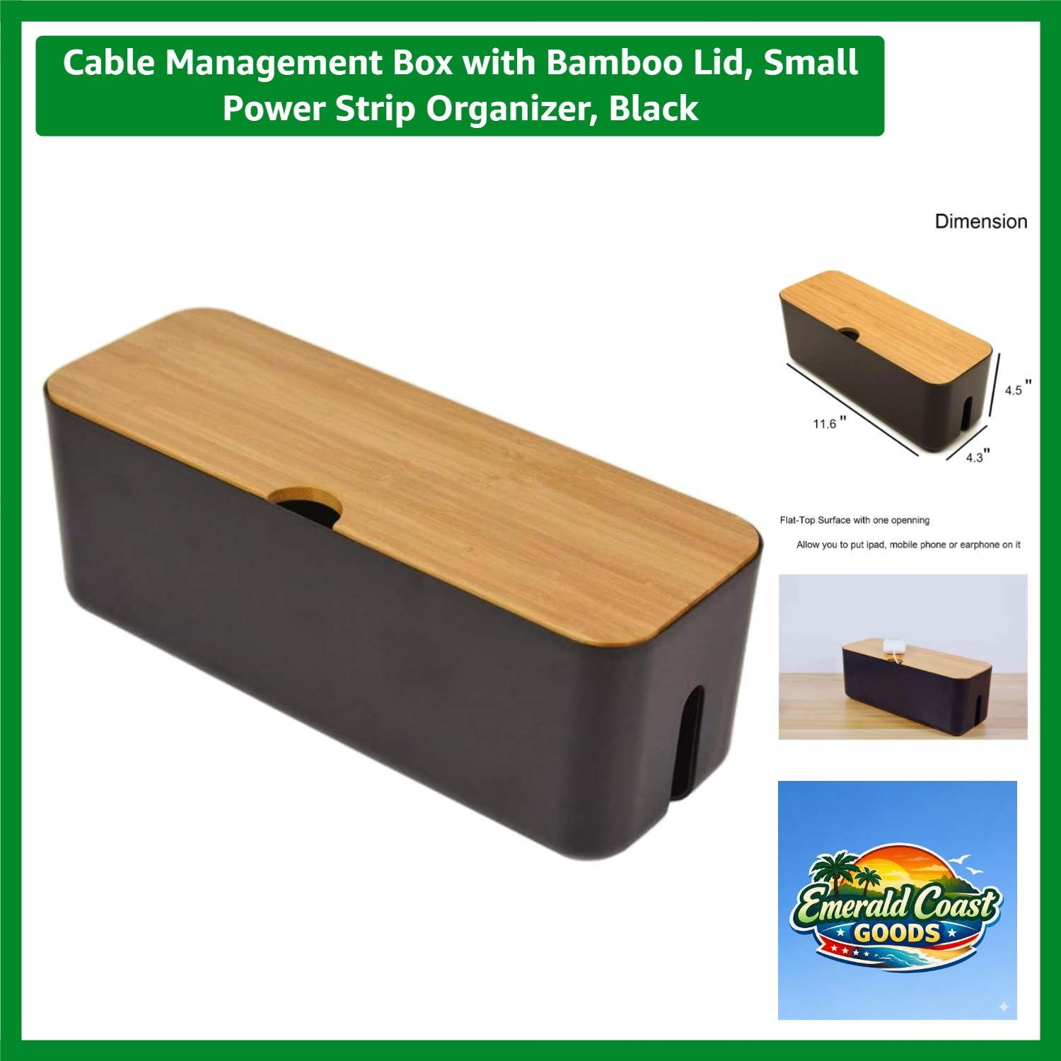 Elegant Bamboo-Lidded Cable Management Box - Small Size for Stylish Spaces