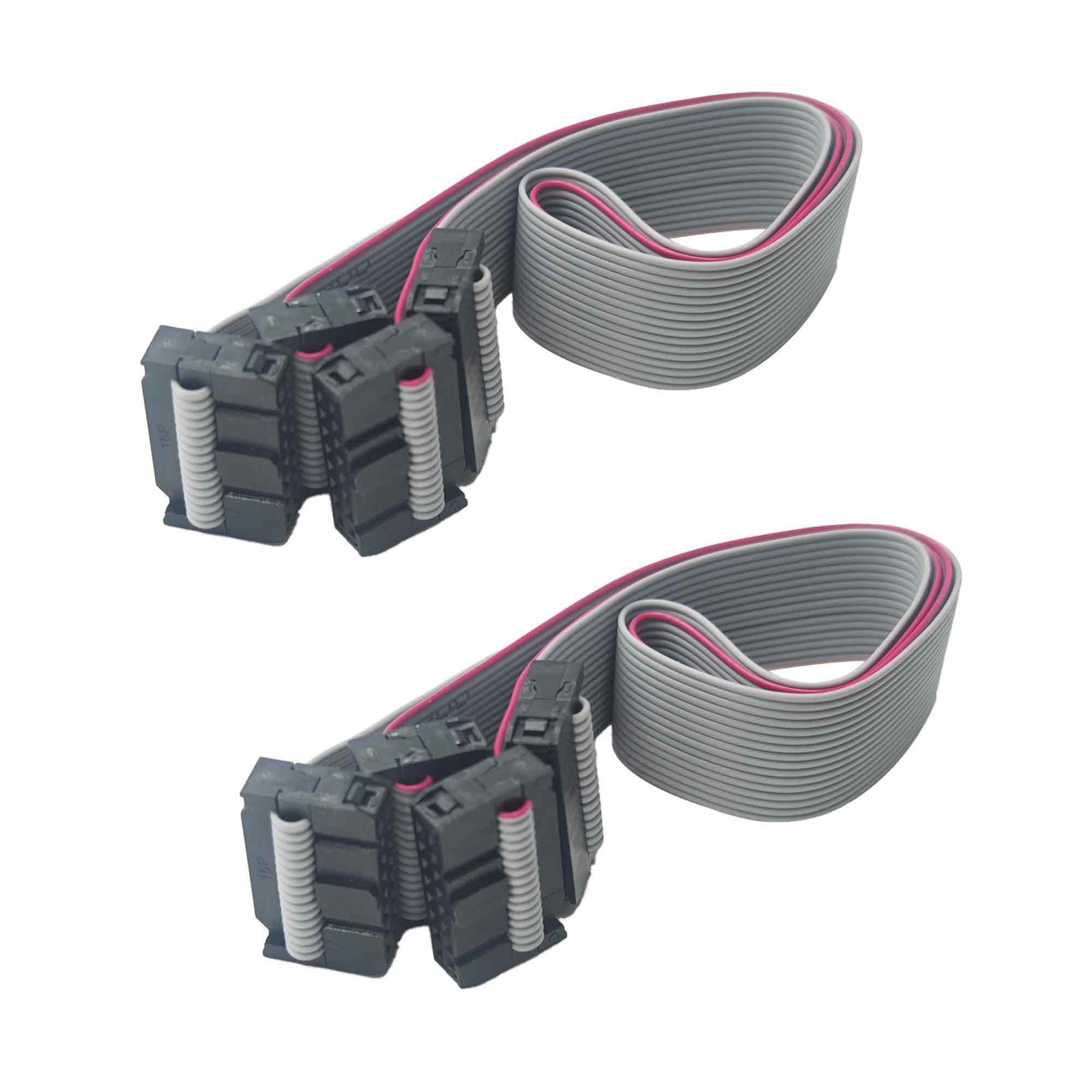Virello 2Pcs 30CM 16-Pin IDC Flat Ribbon Cable, 2.54mm 16-Pin, Grey