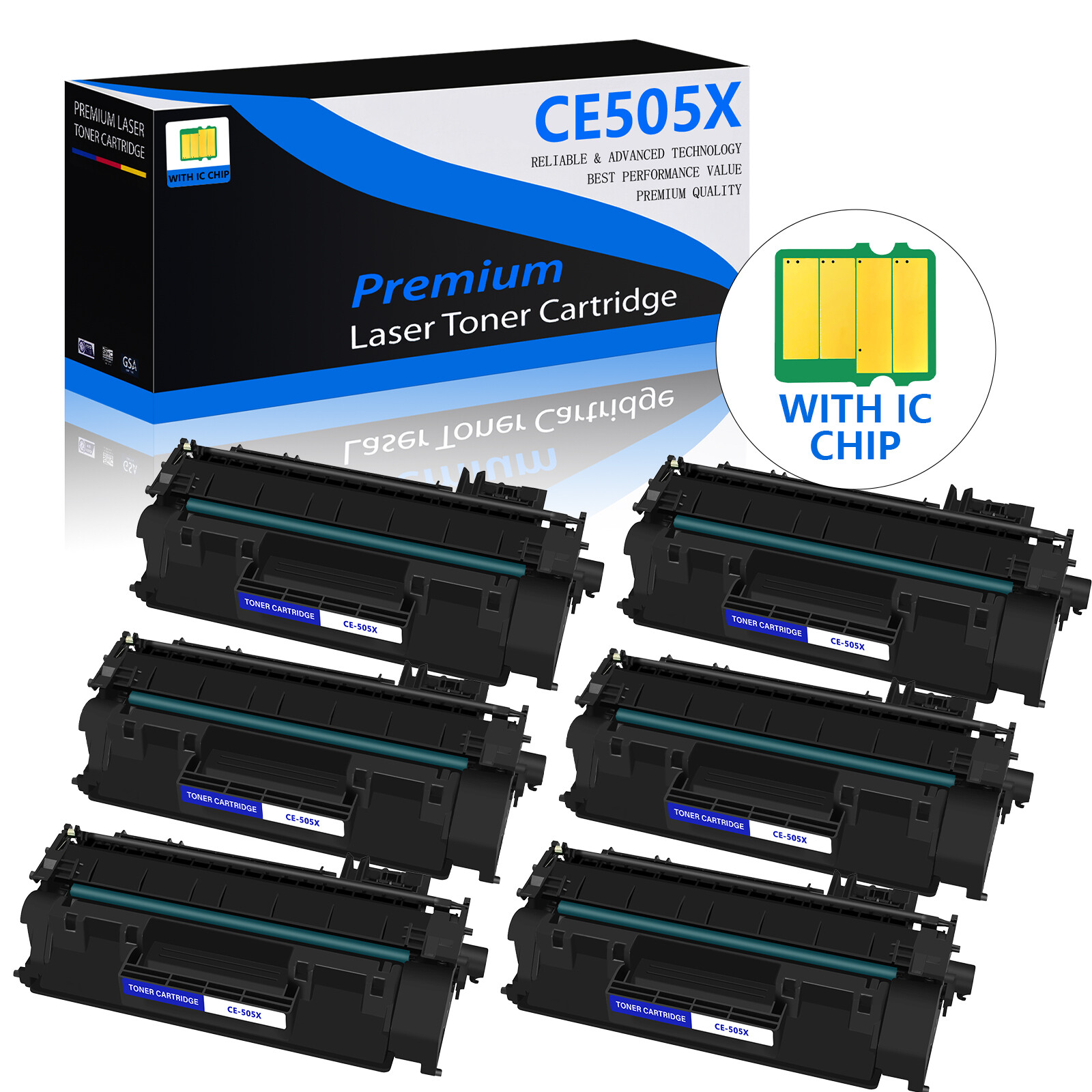6 Pack Toner Cartridge Compatible HP CE505X 05X Laserjet P2055X P2055d Printer