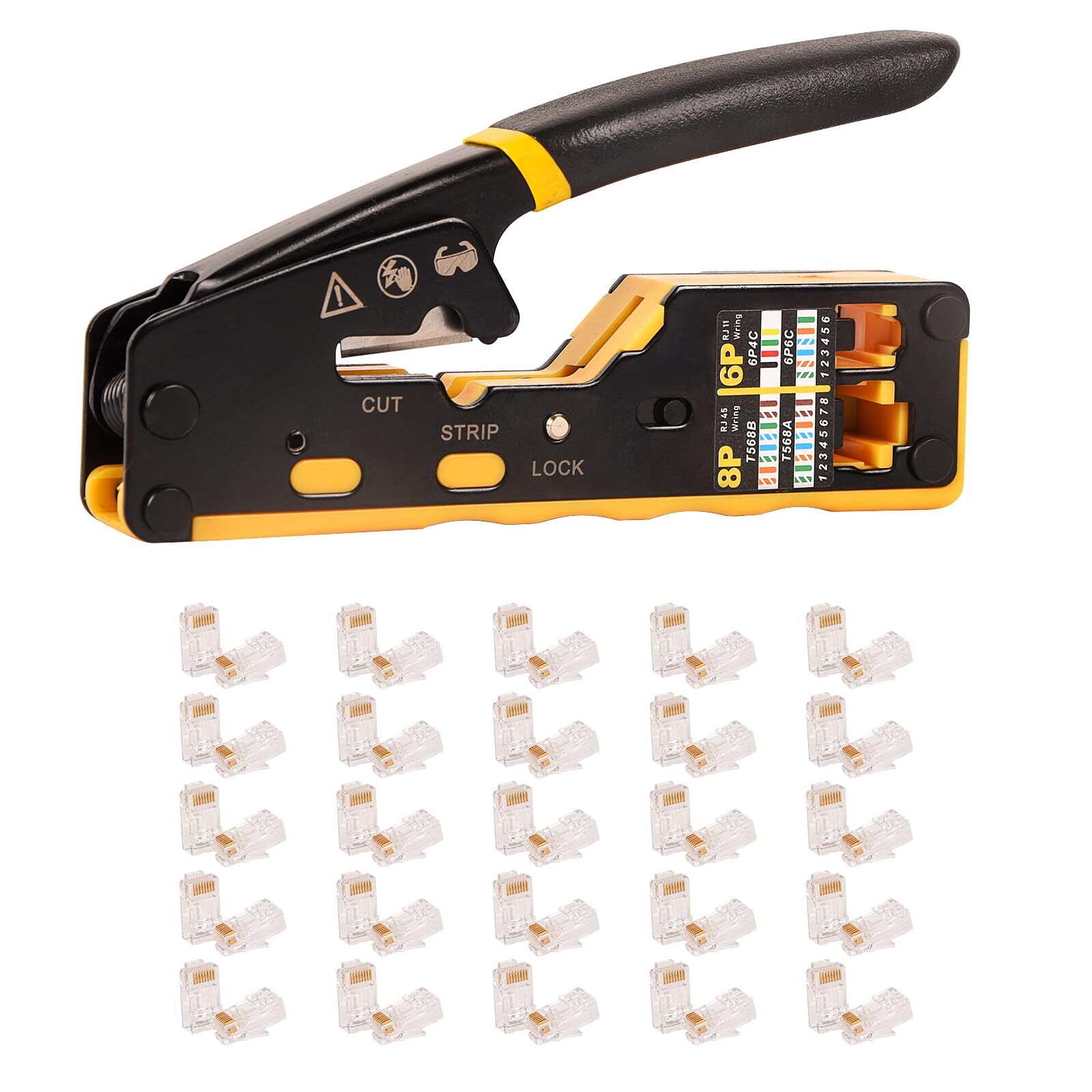 RJ45 Crimp Tool w/50PCS CAT6 Connectors RJ45/RJ11/RJ12 Pass Through Crimp Tool