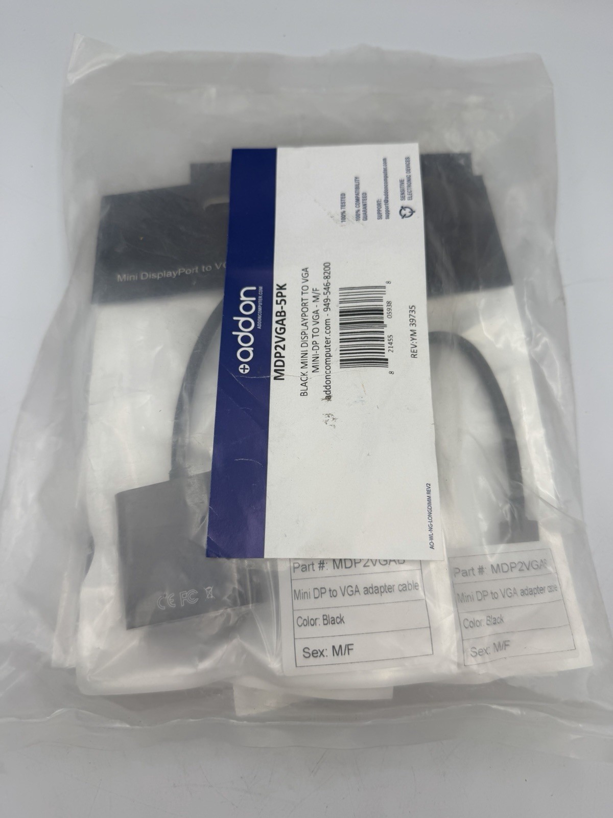 AddOn MDP2VGAB-5PK Mini DisplayPort to VGA Adapter Black Lot of 5 Sealed