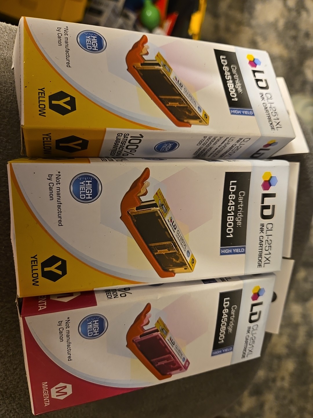 Lot Of 3 NEW LD Ink Cartridges COMPATIBLE with 252XL 1 Magenta 2Yellow