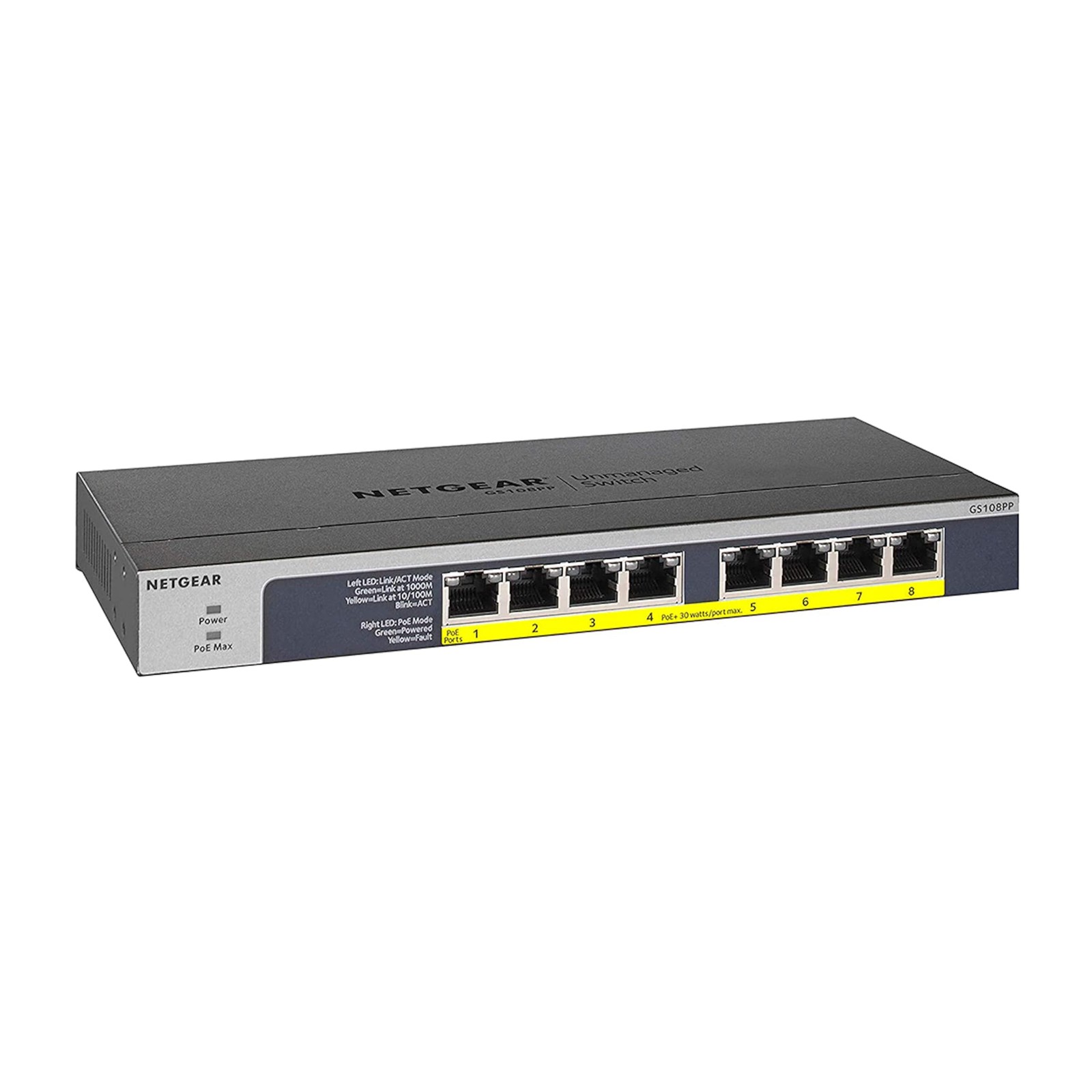 NETGEAR 8-Port Gigabit Ethernet Unmanaged PoE 8 Port, PoE+ @ 123W, black