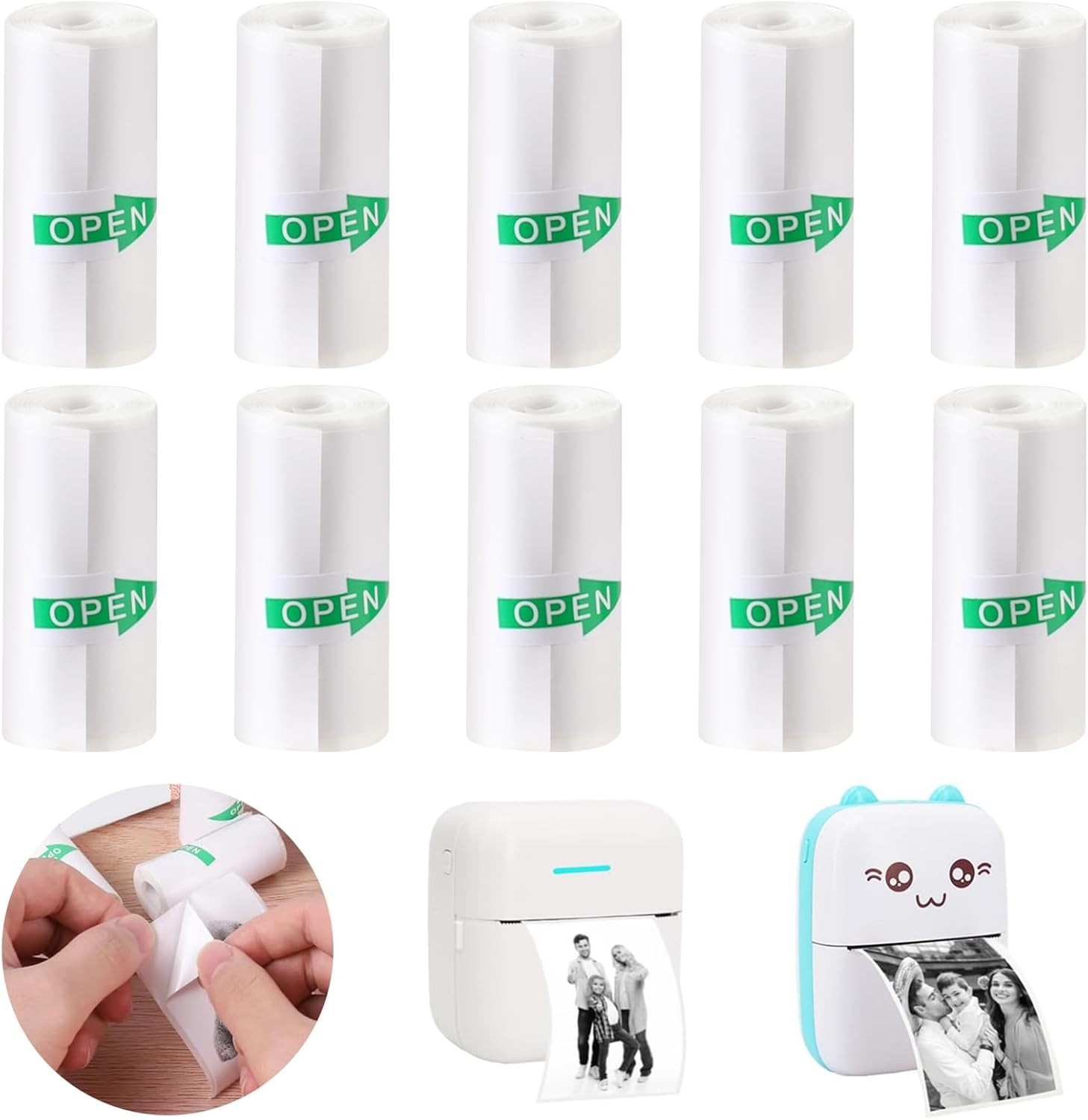 10 Rolls Mini Thermal Printer Sticker Paper 57 x 25mm Self-Adhesive Mini Printer
