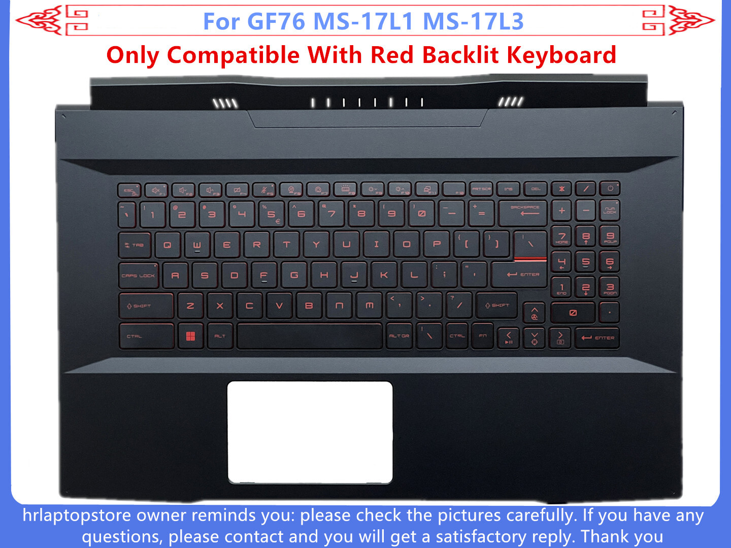 New For MSI GF76 MS-17L1 MS-17L3 Upper Case Palmrest Keyboard Cover /Bottom Base
