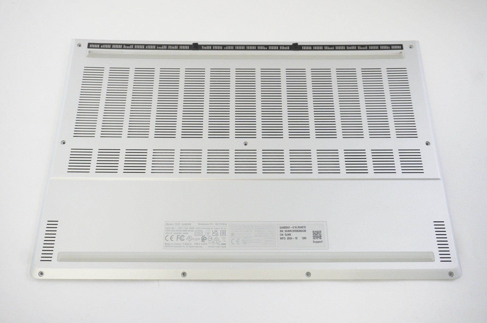 90NR0J92-R7DM10 Asus Bottom Base Cover Platinum White GA605WI-G16.R94070