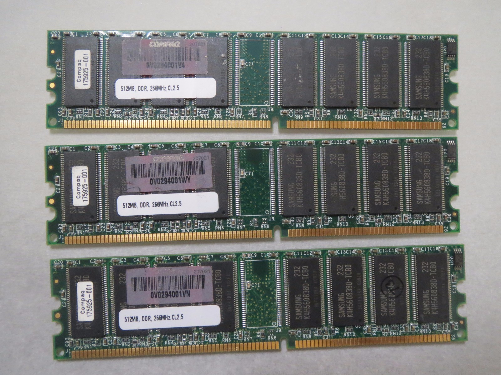 LOT OF 3 COMPAQ 175925-001 512 MB RAM MEMORY